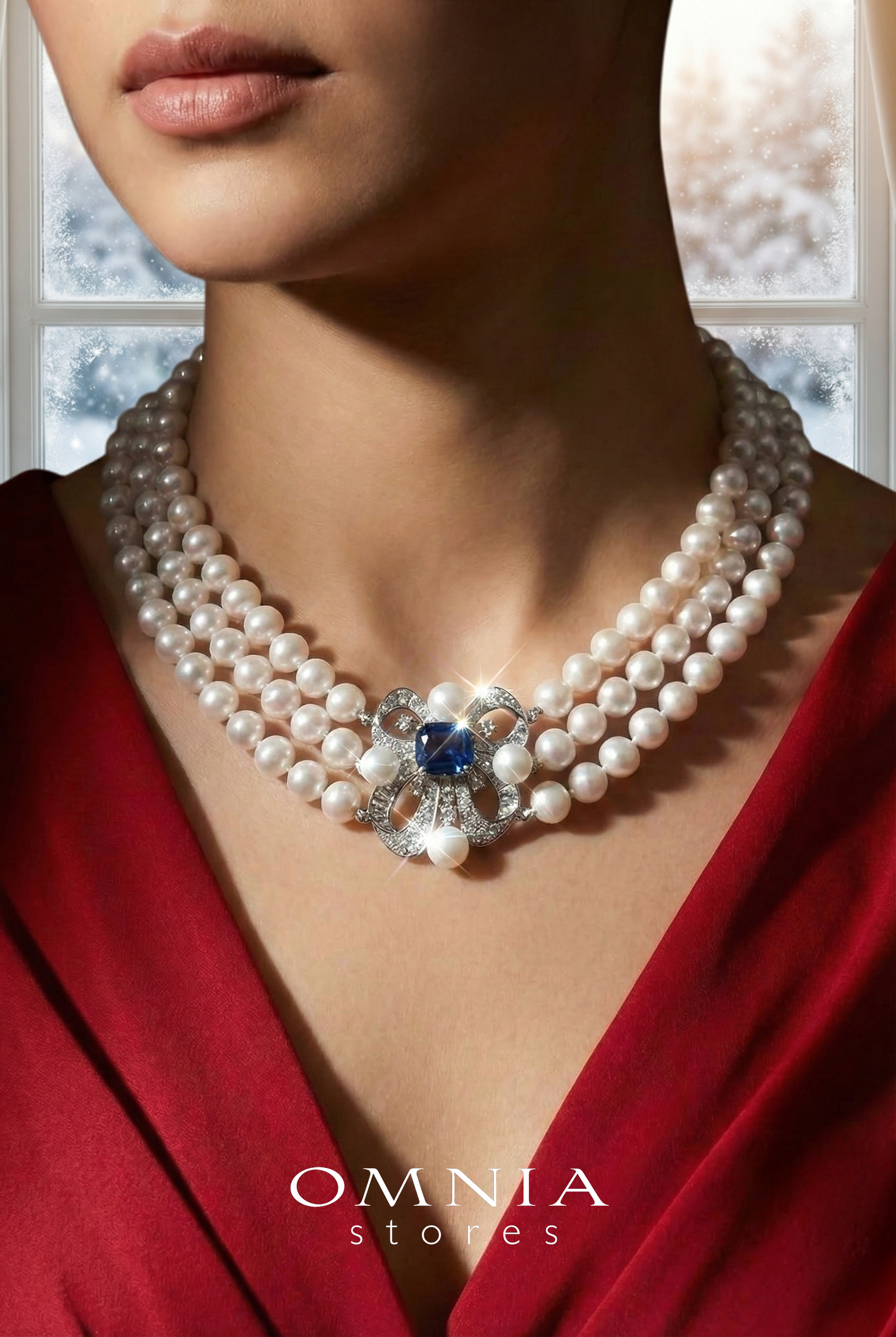 Mahboobeh Blue Pearl Necklace in 925 Silver with High Quality Simulated Diamonds image number null