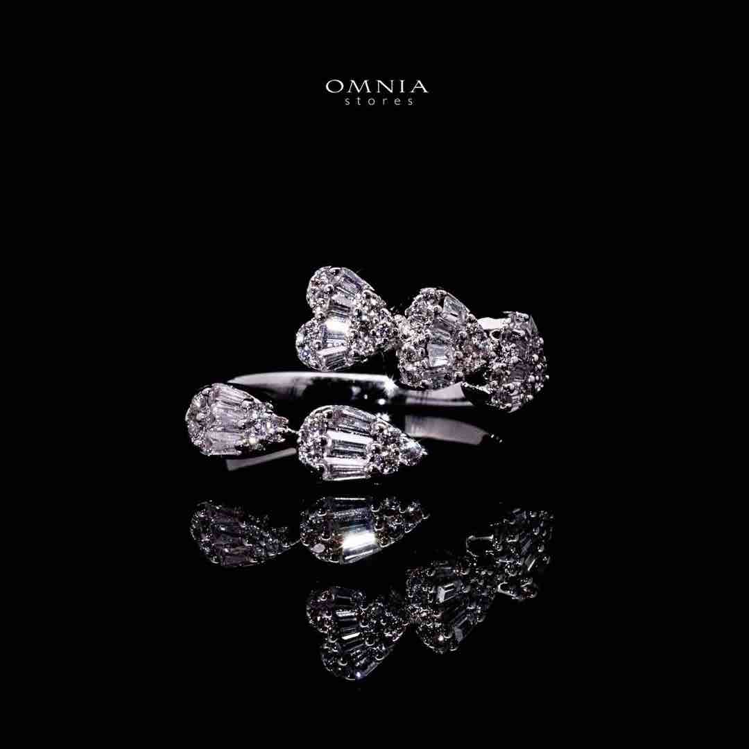 Omnia Barzah Luxury White Heart Bracelet & RIng Set in High Quality Zircon Stone Rhodium Plated image number null