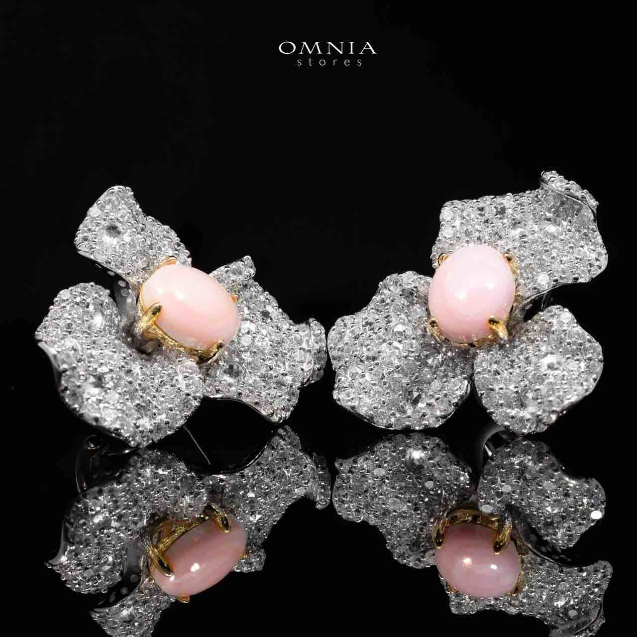 Omnia Lubaina Pink Coral Flower Earrings in 925 Silver Accessories High Quality Simulated Diamonds image number null