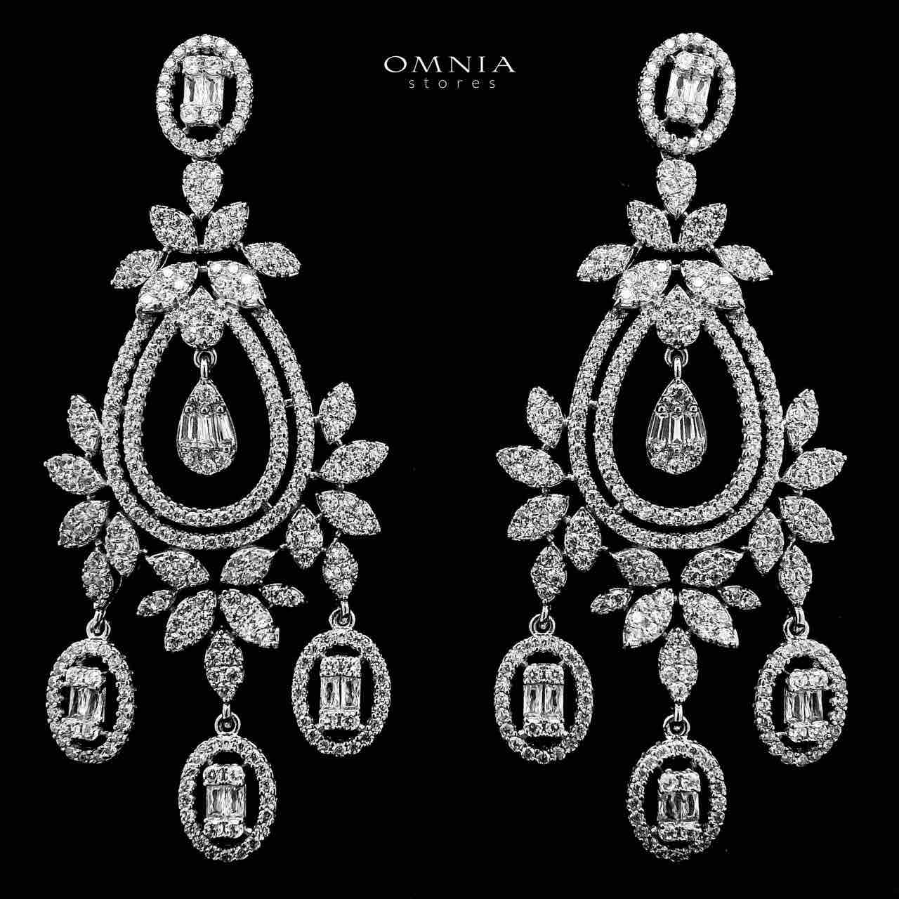 Omnia Qayla Silver Drop Eariings With Rhodium Plated In High Quality Zircon Stone image number null