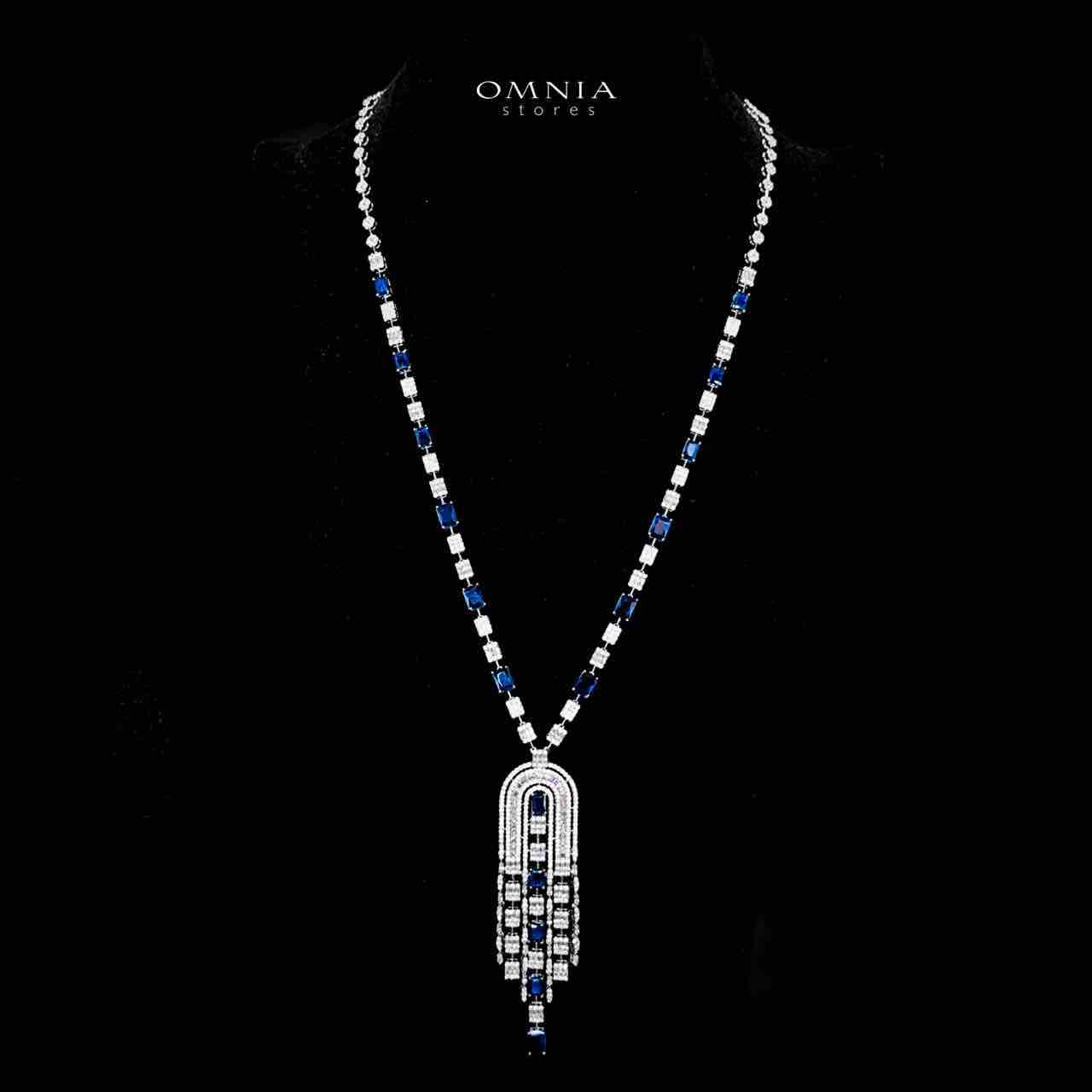 Omnia Jane Blue Bridal Long Chain Set in Rhodium Plated Finish with High-Quality Zircon Stones image number null