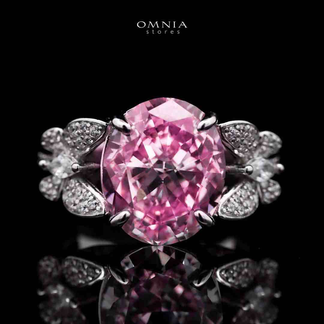 Omnia Maysun Pink Oval Ring in 92.5 Silver with High Quality Simulated Diamonds image number null