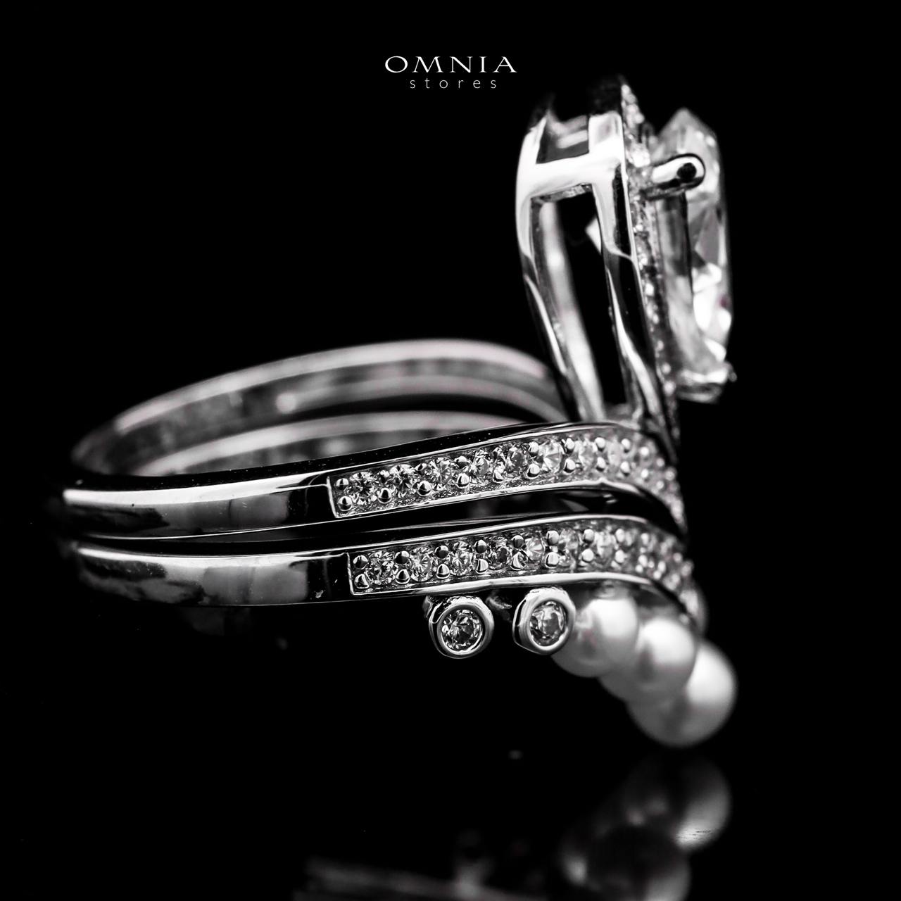 Omnia Elnara Royal Design with Pearl Silver Ring 925 Silver in GRA Certified High Quality White Moissanite Stone image number null