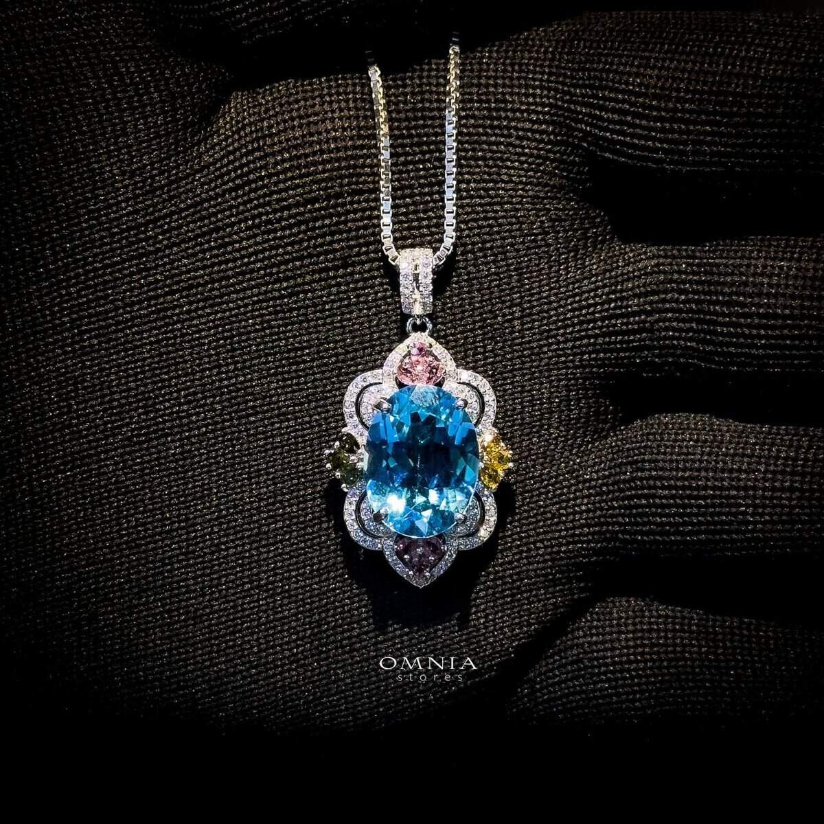 Omnia Moudhi Necklace In 92.5 Silver High Quality  London Blue Topaz image number null
