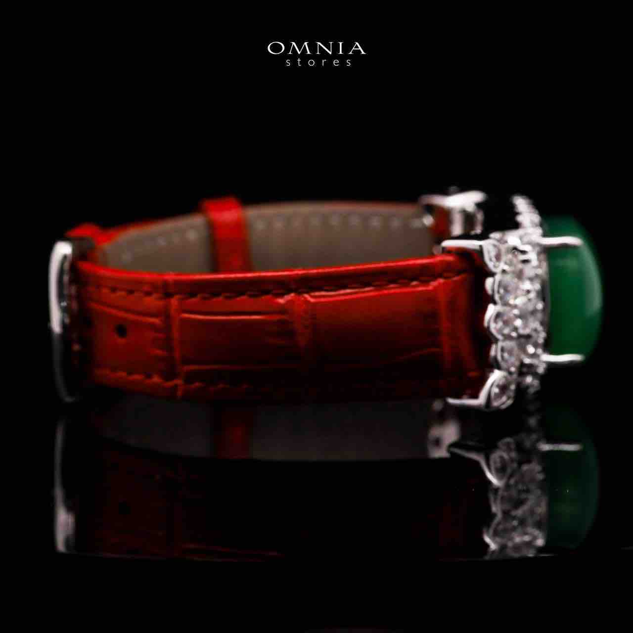 Omnia Nafiseh Red Genuine Leather Belt Bracelet With High Quality Lab Crafted Stones In 925 Silver image number null
