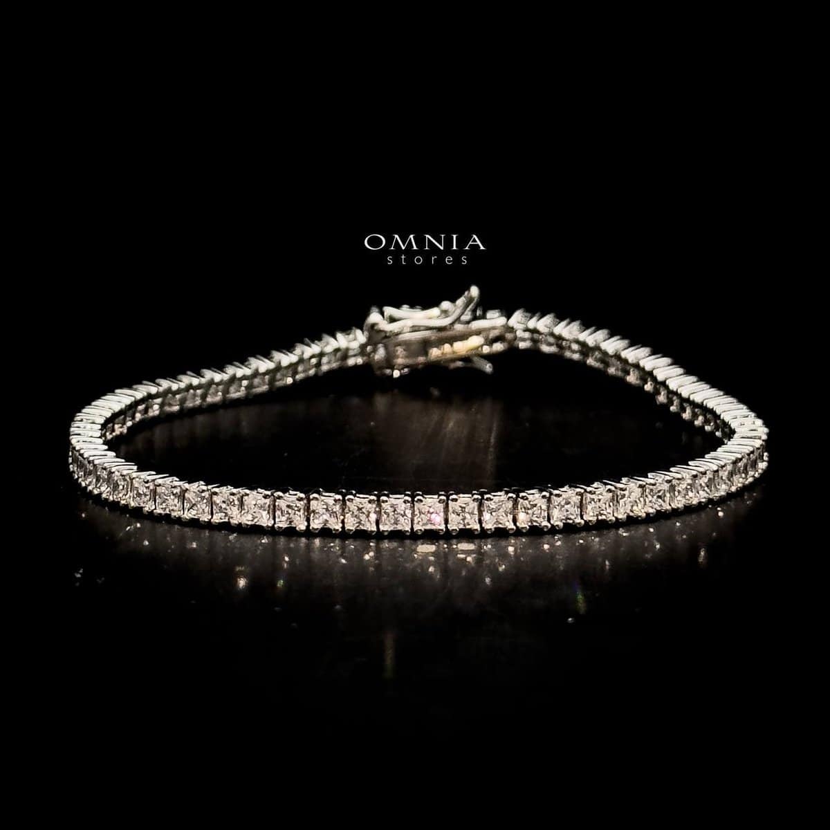 Omnia Muhsina 2mm Square Cut Tennis Bracelet in 92.5 Silver High Quality Simulated diamonds image number null
