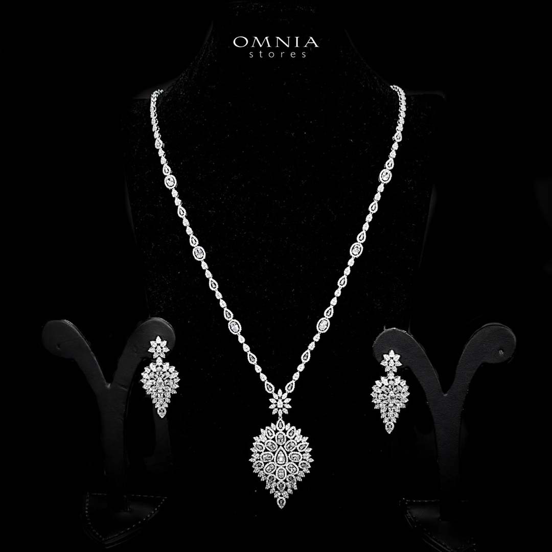 Omnia Hasmaa White Bridal Long chain Set In Rhodium Plated with High Quality Zircon Stone image number null