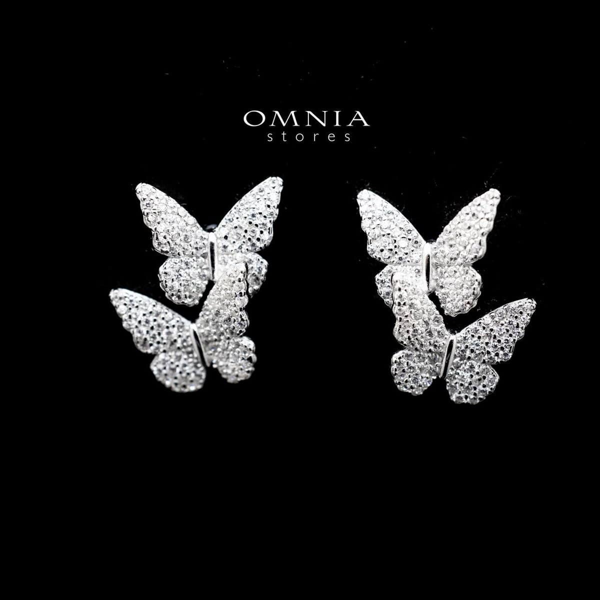 Omnia Triple Butterfly Stud Earrings in 92.5 Silver With High Quality Zircon Stone image number null