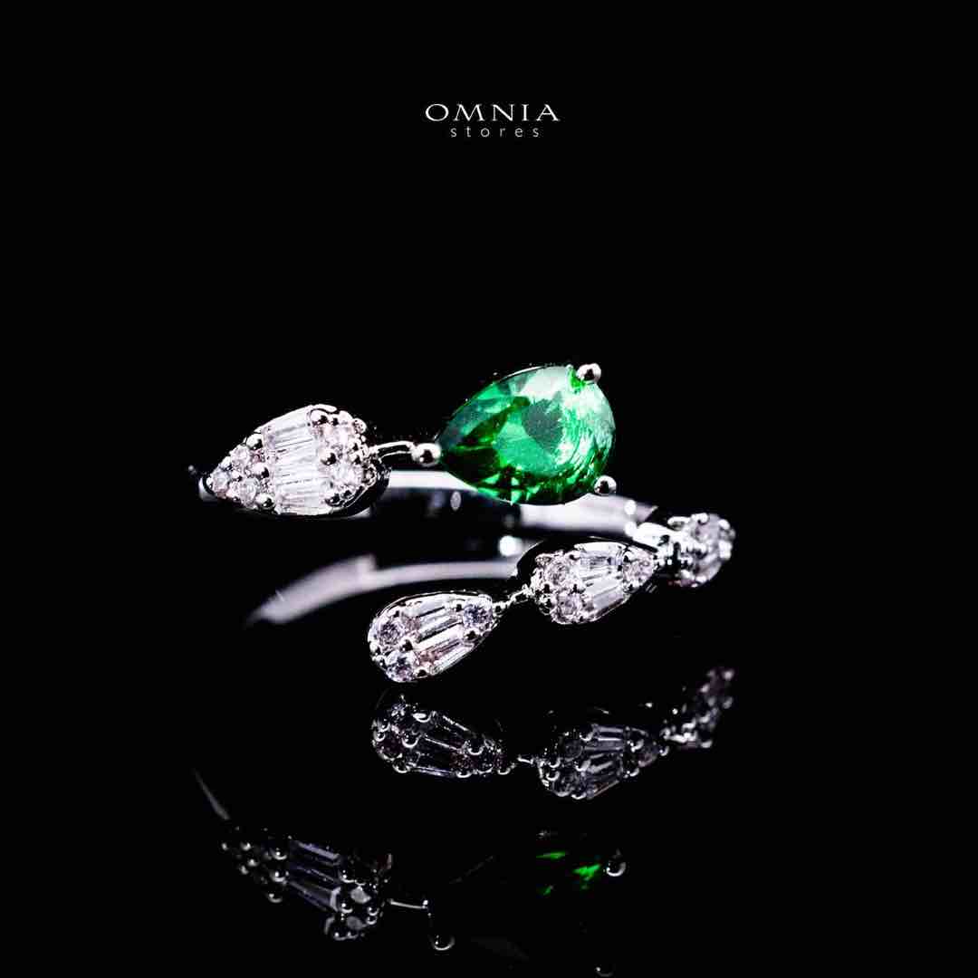 Omnia Alisha Luxury White & Green Necklace, Earrings & Ring Set in High Quality Zircon Stone Rhodium Plated image number null