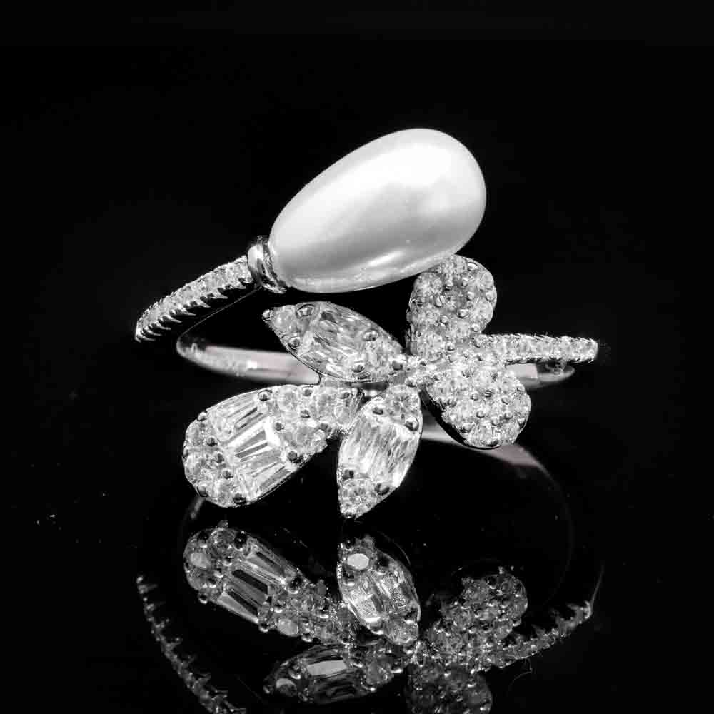 Omnia Shamsa Pearl Bridal Full Set in 925 Silver with High-Quality White Zircon Stones image number null