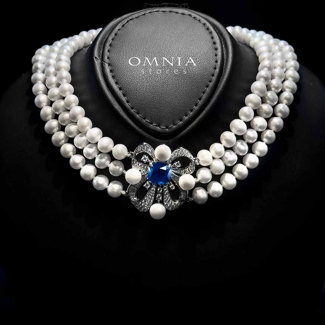 Mahboobeh Blue Pearl Necklace and Bracelet Set in 925 Silver with High Quality Simulated Diamonds image number null