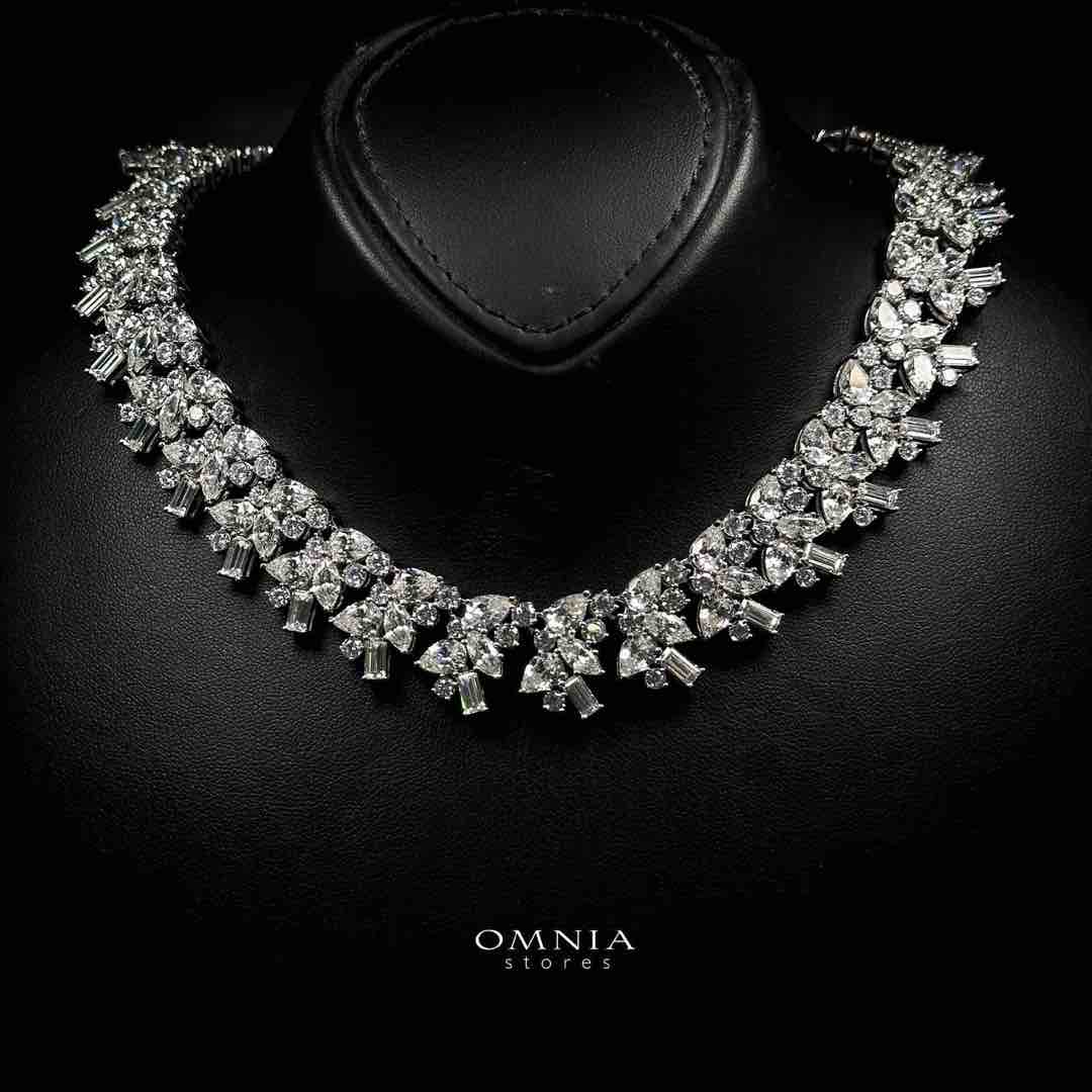 Omnia Farheen White Necklace With High Quality Caertified Lab Crafted Stones In 925 Silver image number null