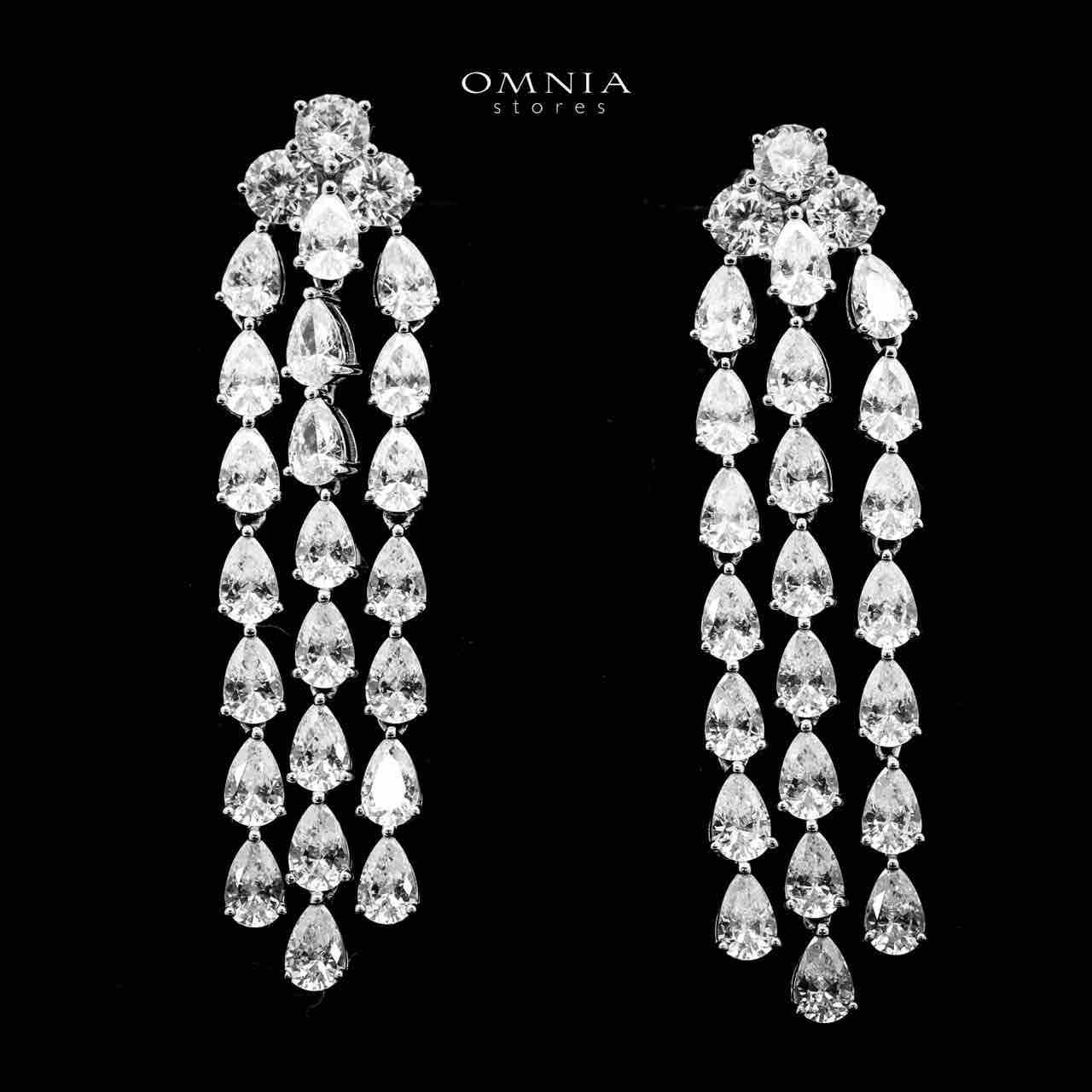 Omnia Nazeefa Silver Drop Earrings in 925 Silver with High Quality White Simulated Diamonds Stones image number null