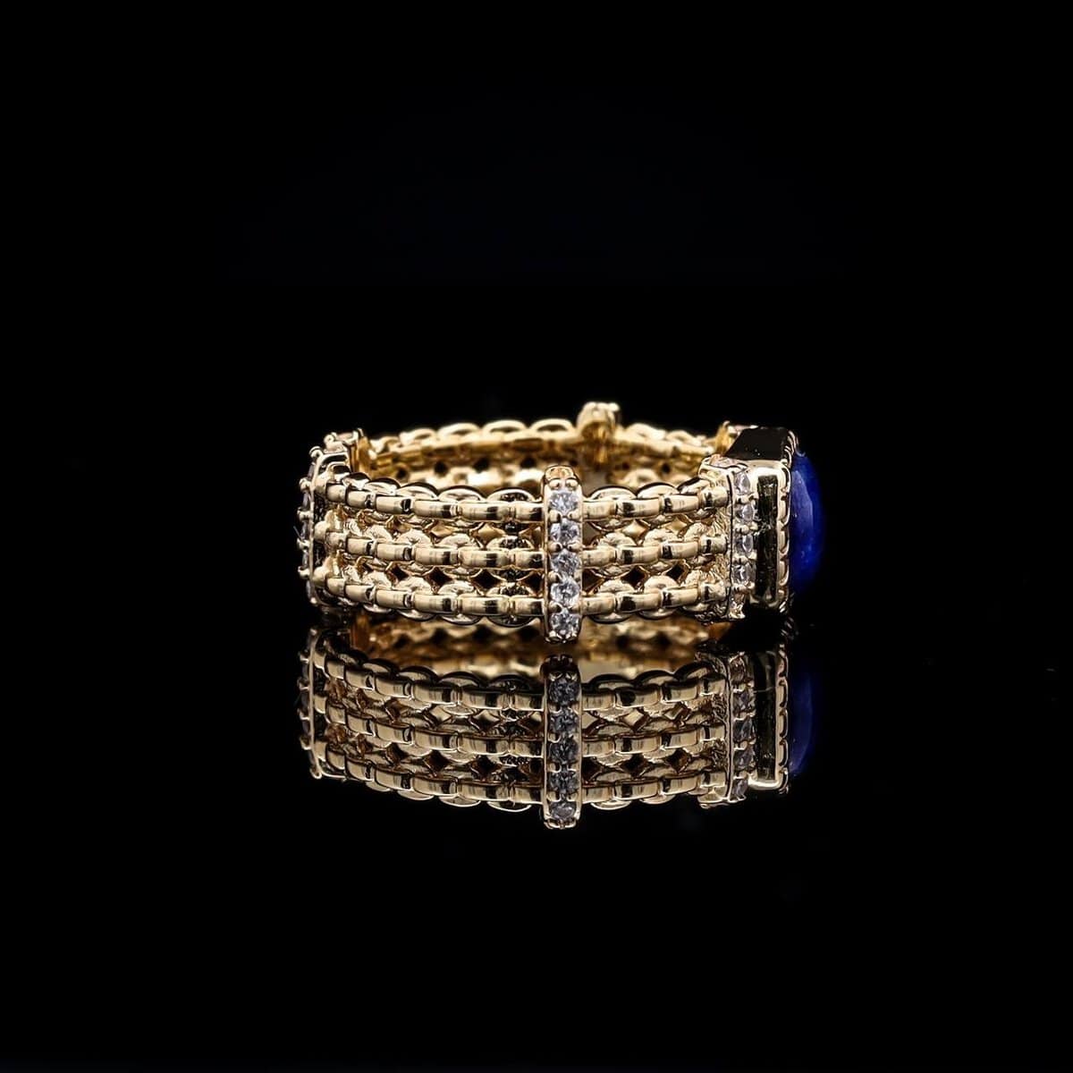 Omnia Fayroz Ring In High Quality Lapis lazuli Stone in Rhodium Plated image number null