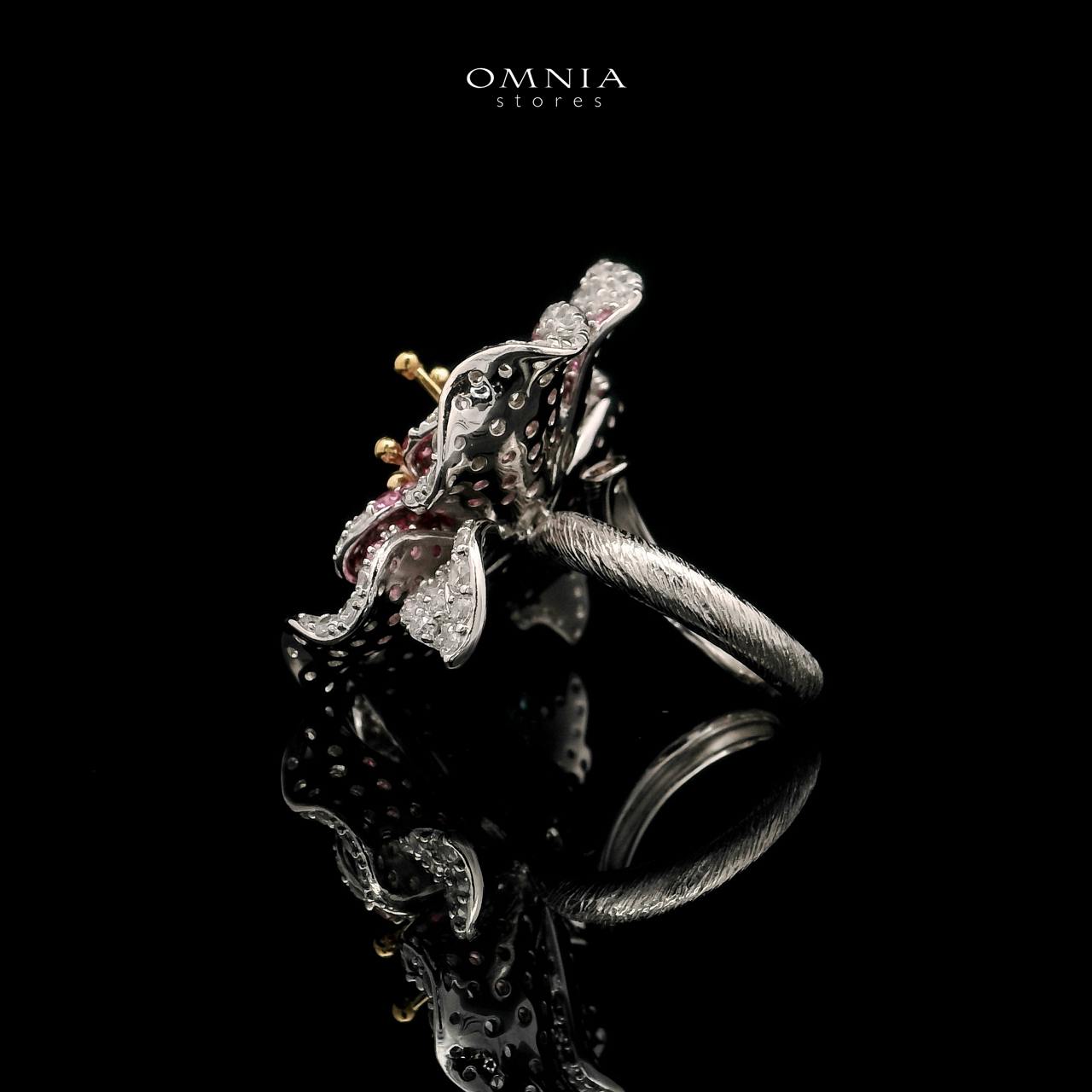 Omnia Ambreen Floral Ring in 92.5 Silver with High Quality Simulated Diamonds image number null