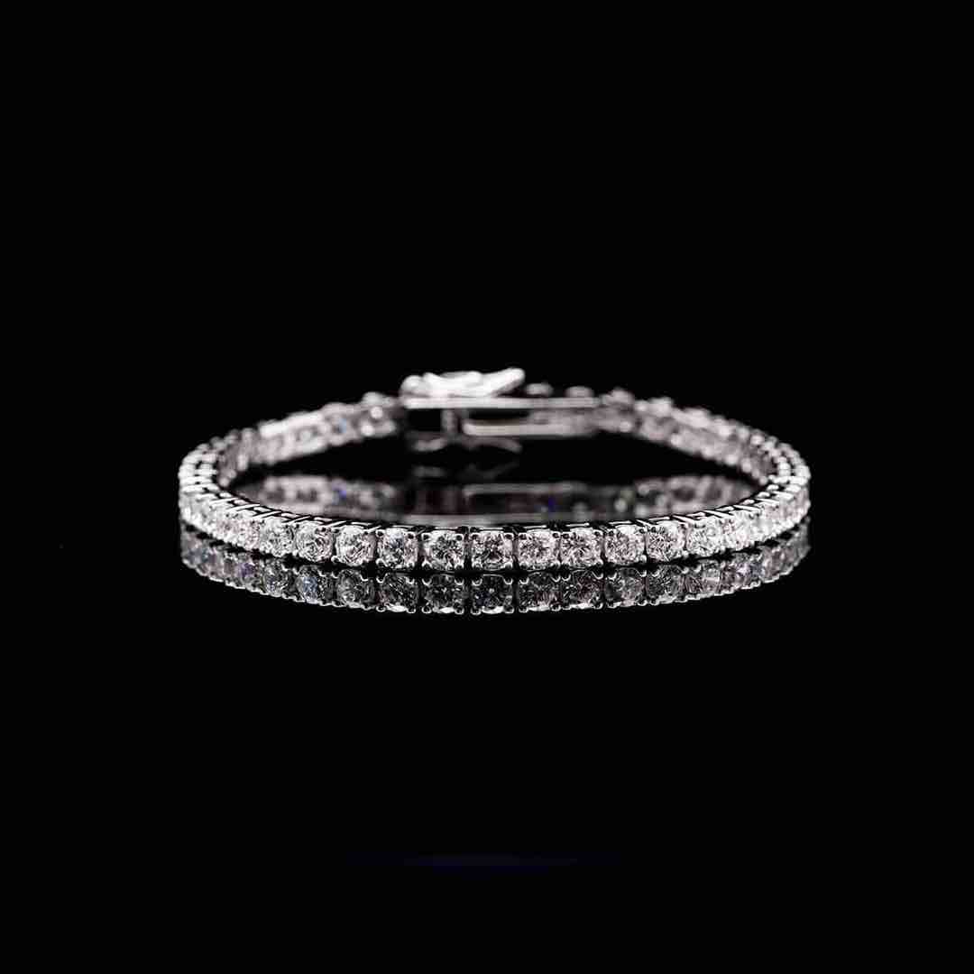 Omnia Tasneem White 3mm Tennis Bracelet in 92.5 Silver High Quality Simulated diamonds image number null