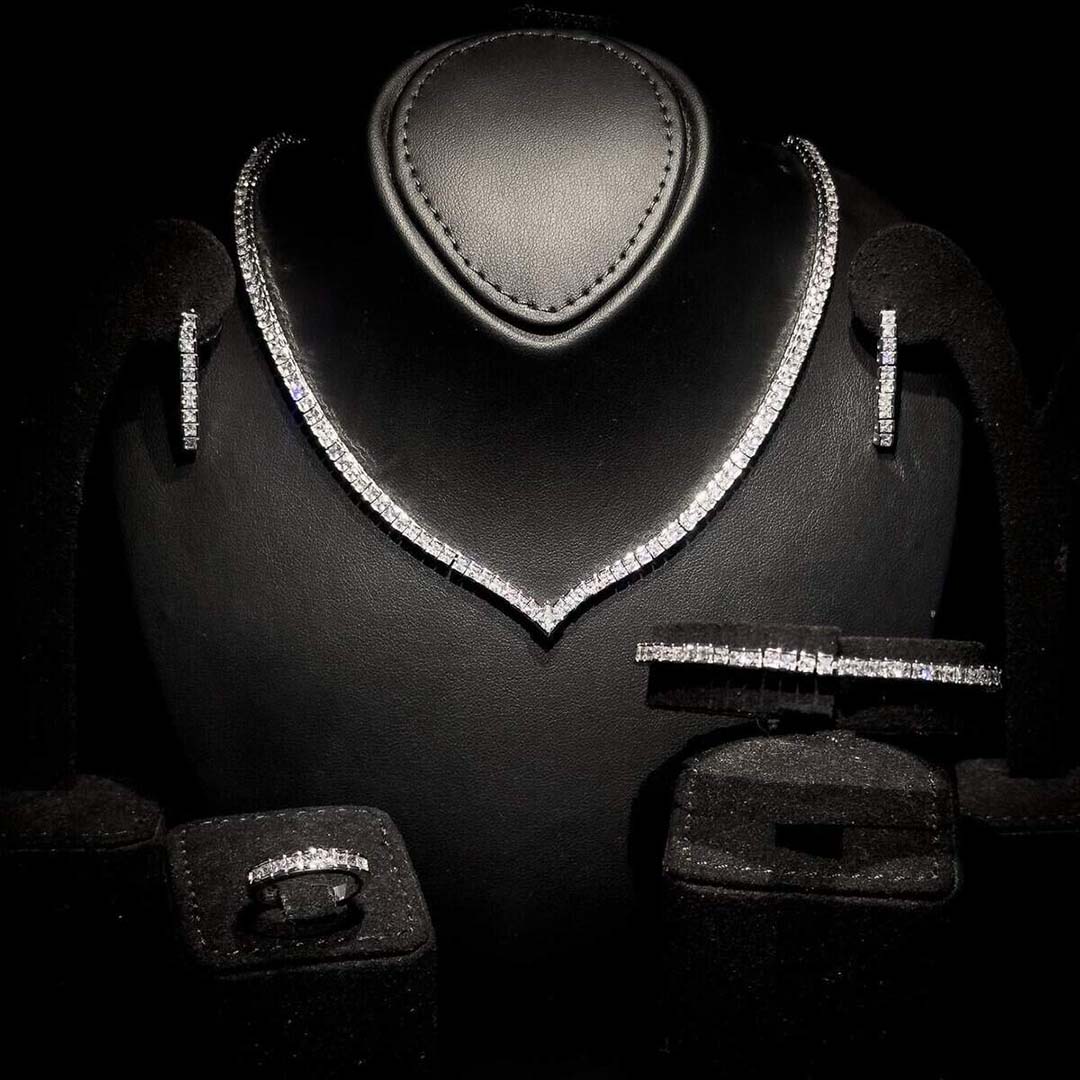 Omnia Viola White Luxury Bridal Full Set in High Quality Rhodium Plated Zircon Stones image number null