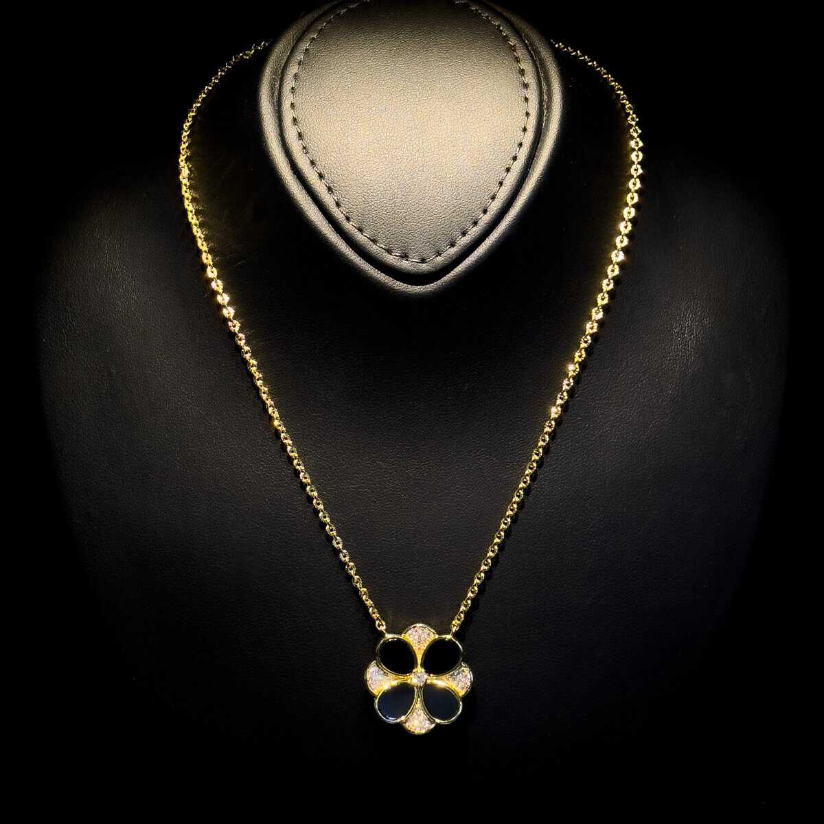 Omnia Hina Necklace Only in Black Agate Stone in High Quality Zircon Stone in Rhodium Plated image number null