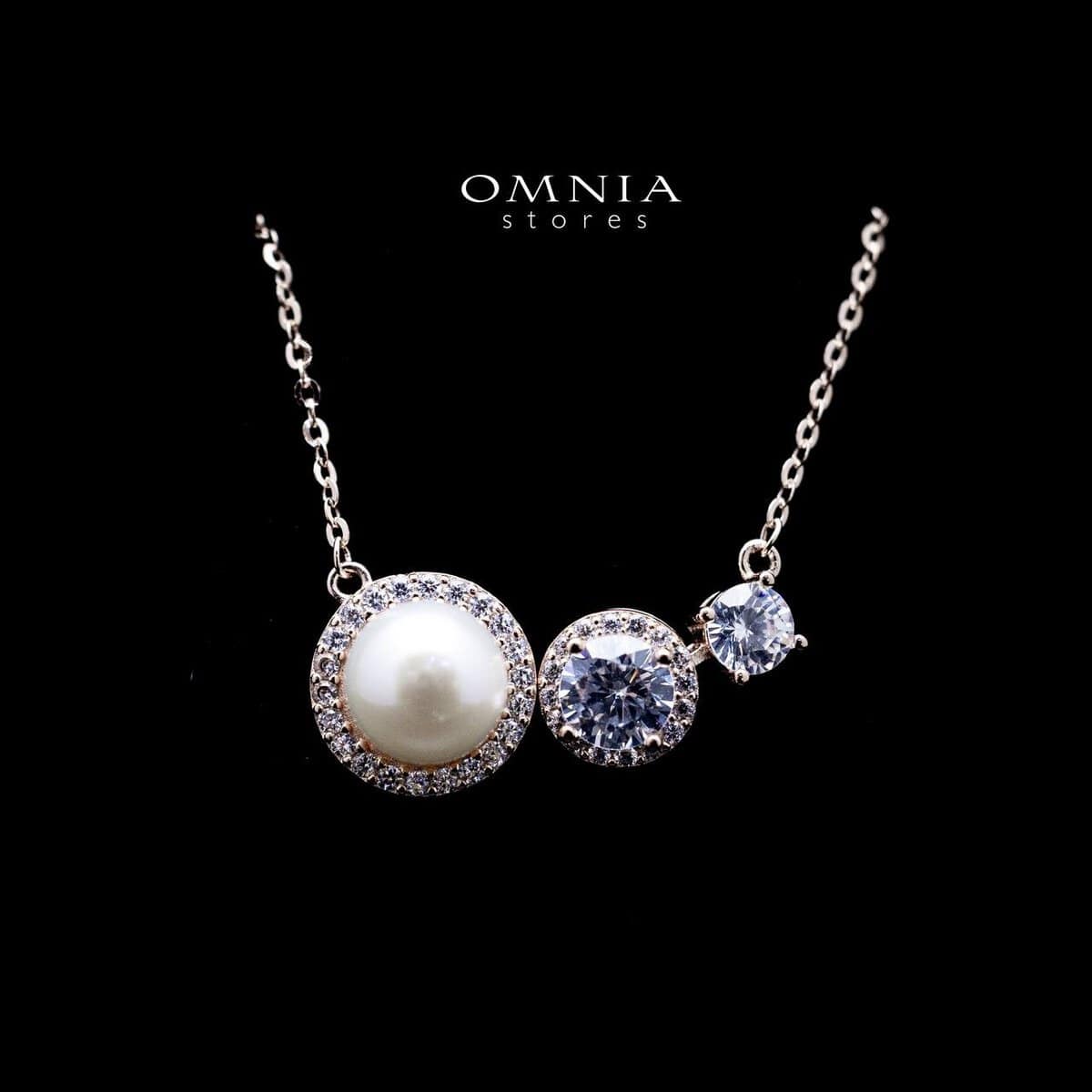 Omnia Dalal Rose Gold Pearl Trio Necklace with Iced Cut Stones in High Quality 92.5 Silver image number null