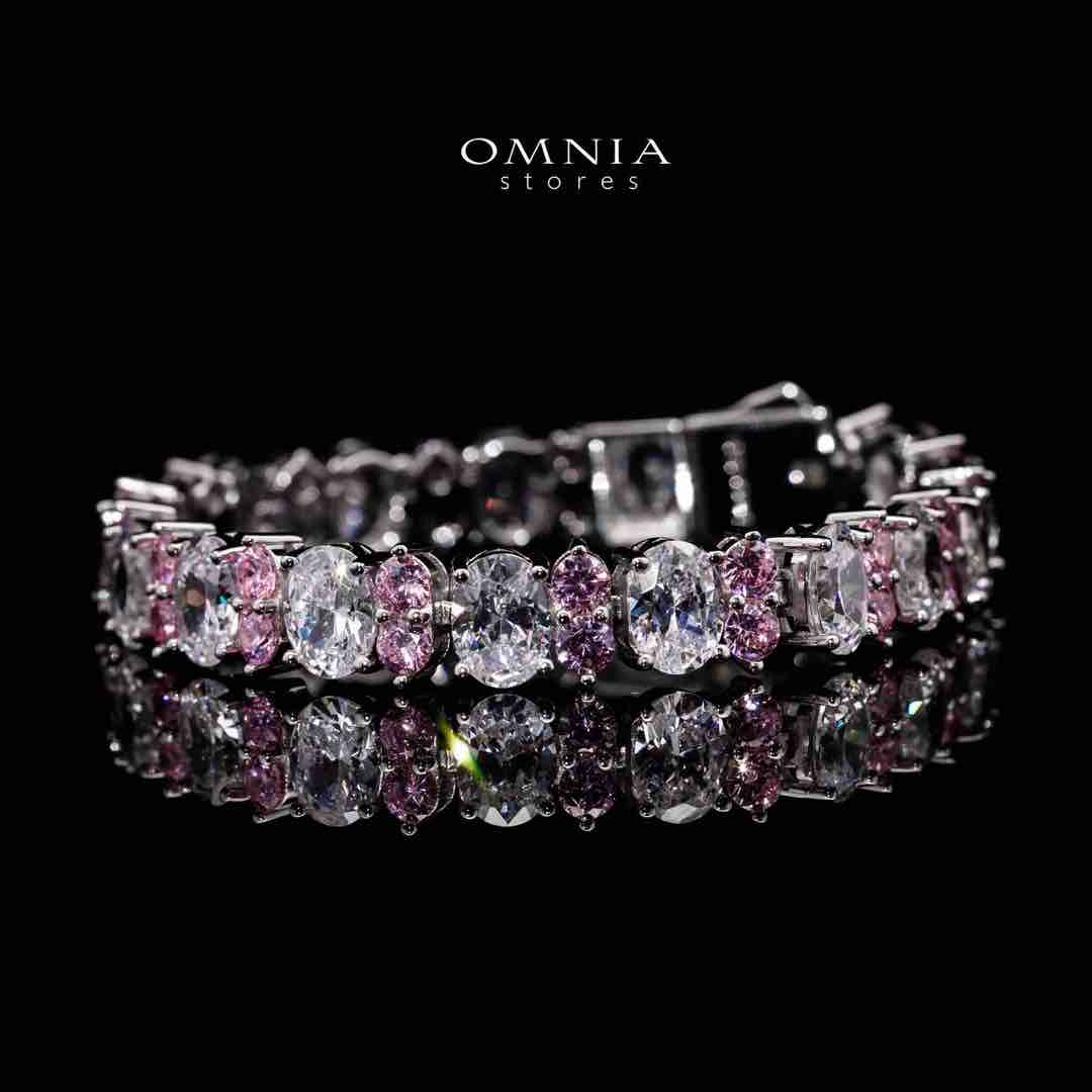 Omnia Jawaria Pink Silver Bracelet in 925 Silver with High-Quality Simulated Diamonds image number null