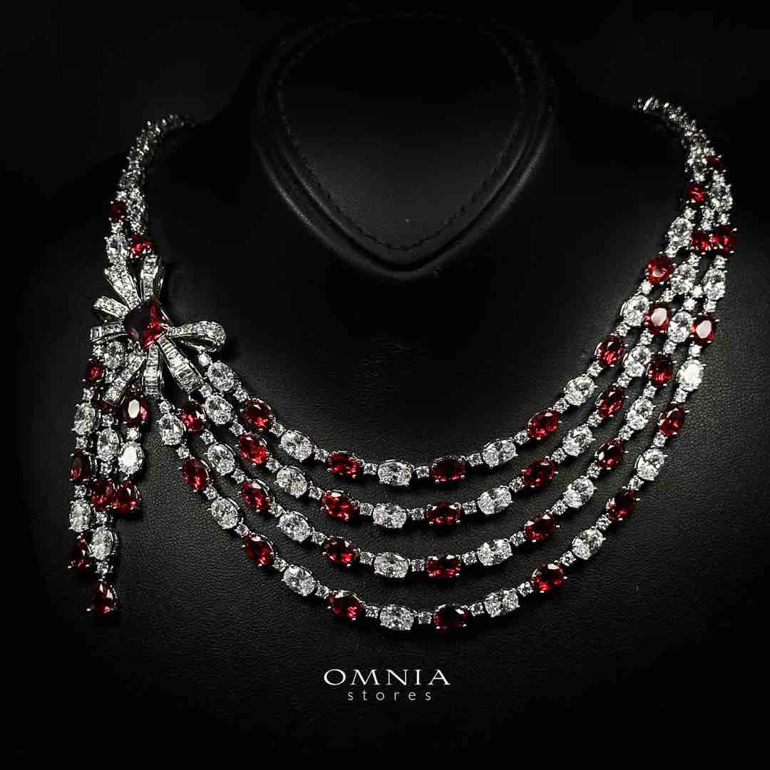 Omnia Mawada Red Bridal Full Set with Elegant Bow-Accent Design and High-Quality Zircon Stones in Rhodium Plated Finish image number null