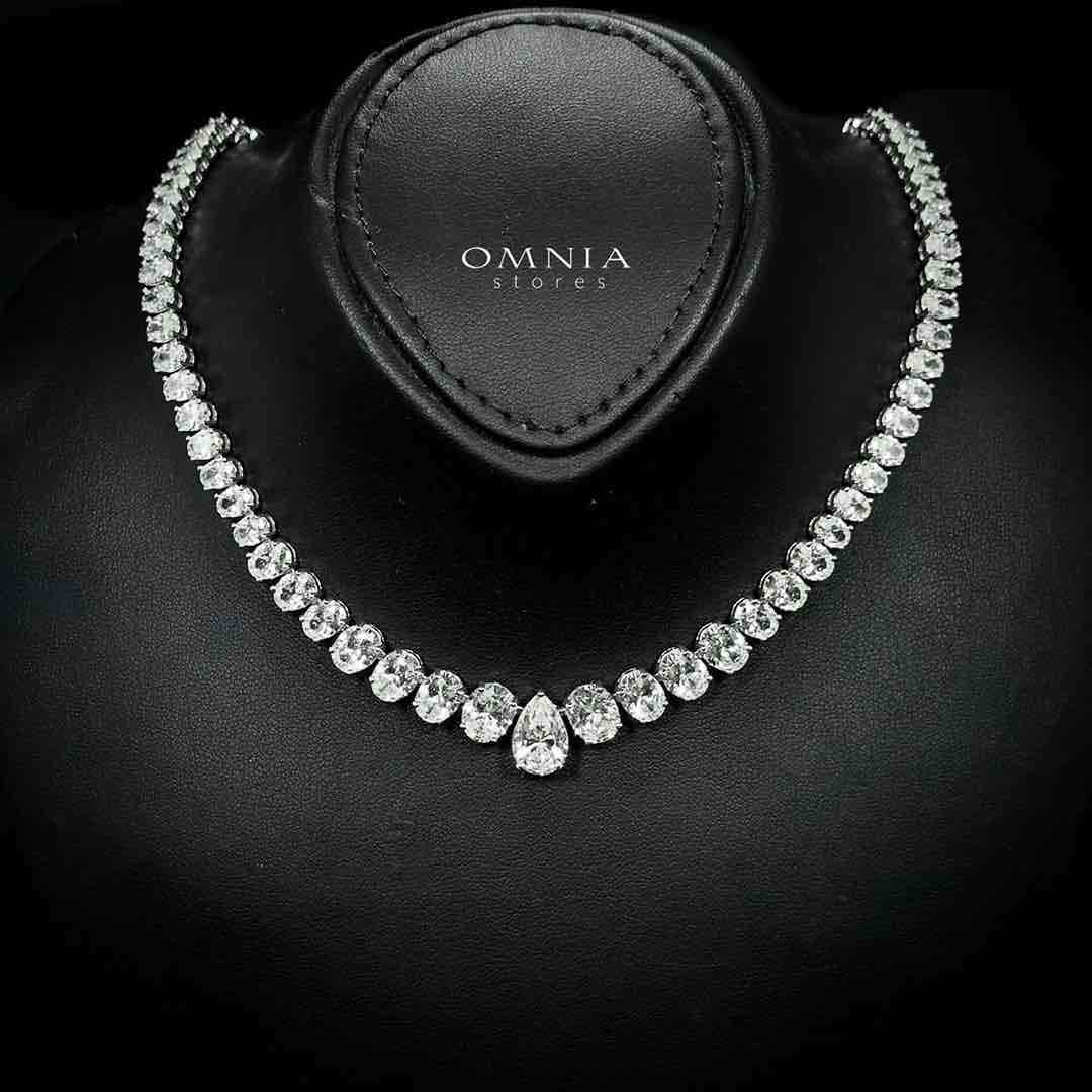 Omnia Sirah Necklace 925 Silver in High Quality White Simulated Diamonds Stones image number null