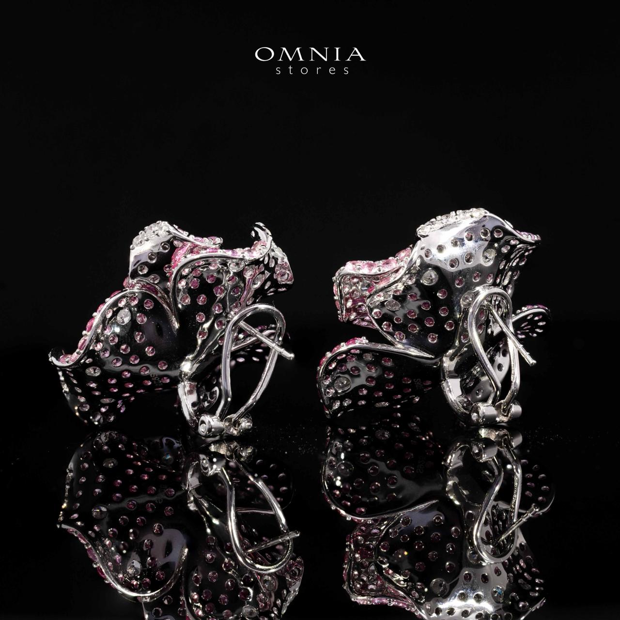 Omina Maiza Pink Coral Flower Earrings in 925 Silver with High Quality Pueple Simulated Diamond Stones image number null