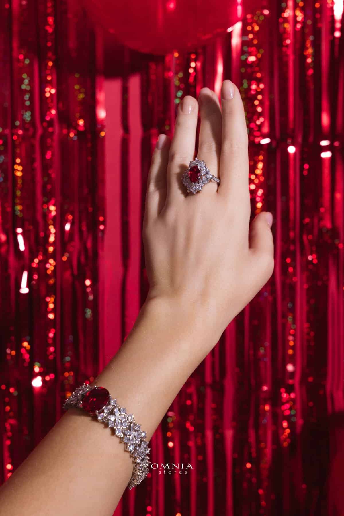 Omnia Suhana Red Bridal Full Set in High Quality Simulated Diamonds image number null