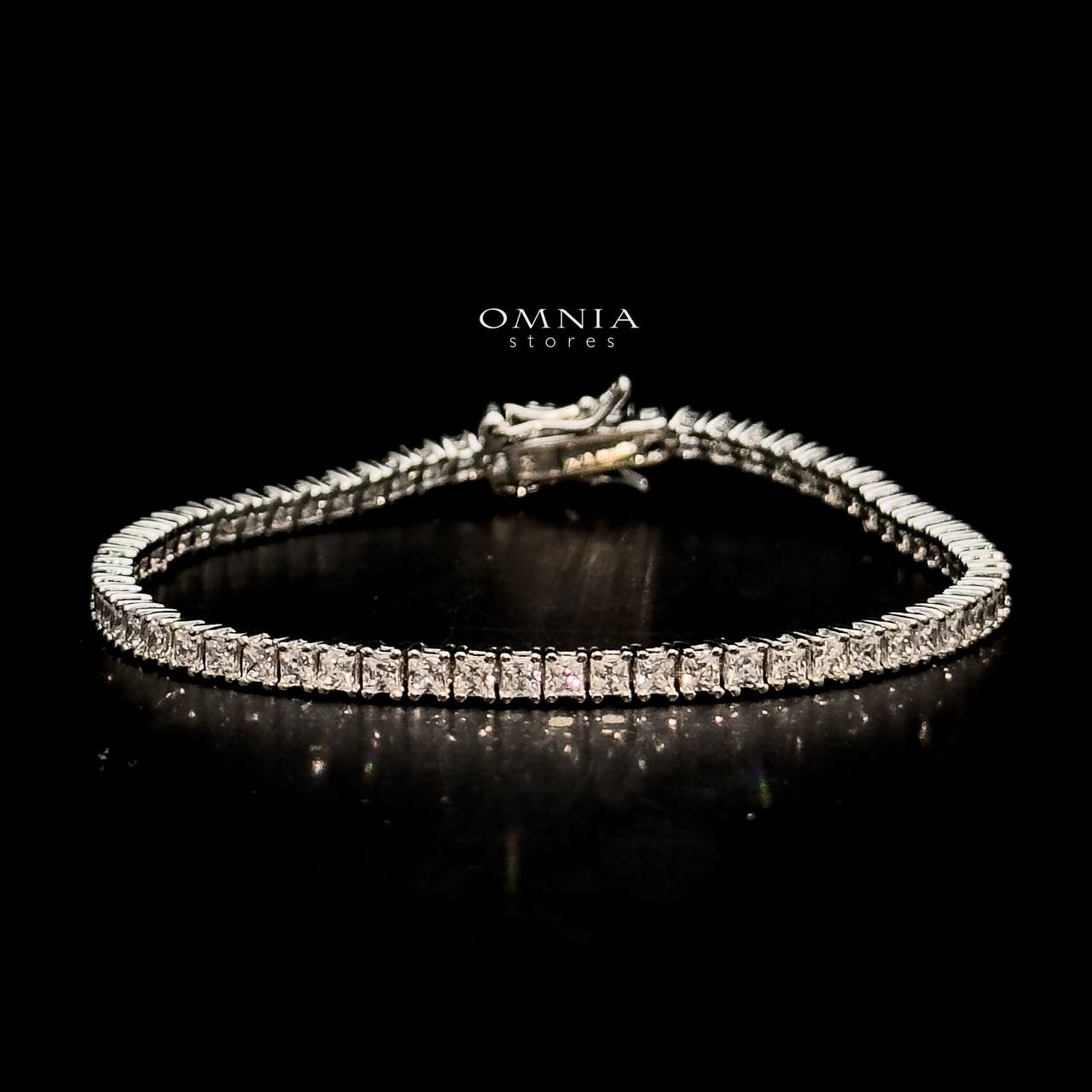 Omnia Muhsina 2mm Square Cut Tennis Bracelet in 92.5 Silver High Quality Simulated diamonds image number null