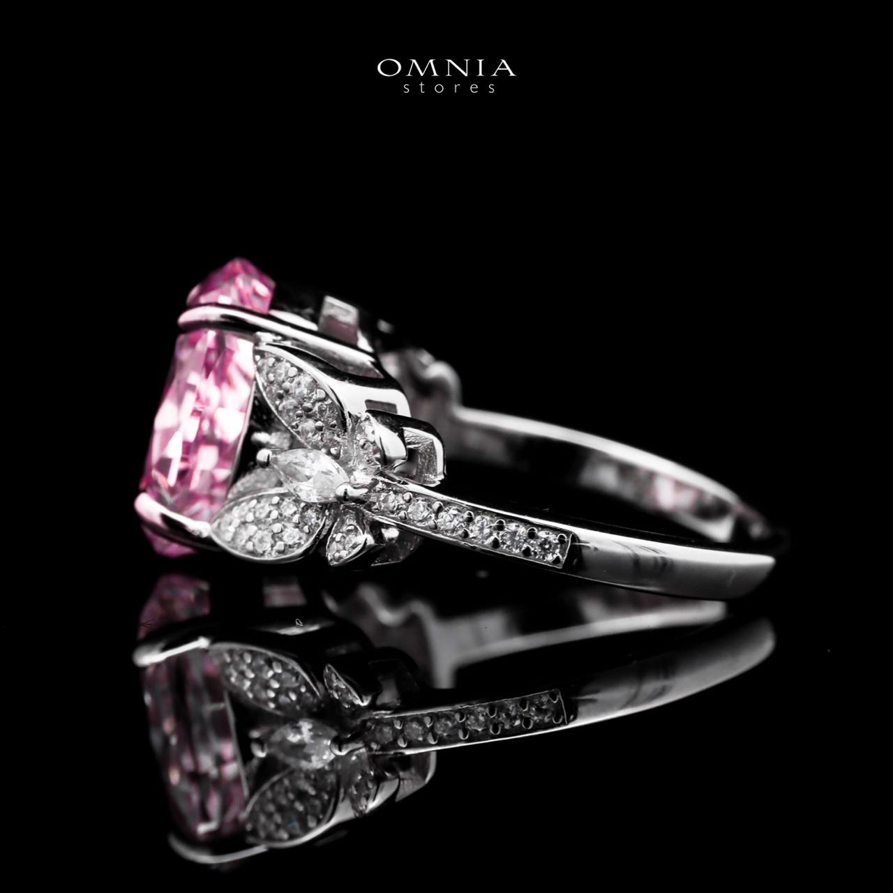 Omnia Maysun Pink Oval Ring in 92.5 Silver with High Quality Simulated Diamonds image number null