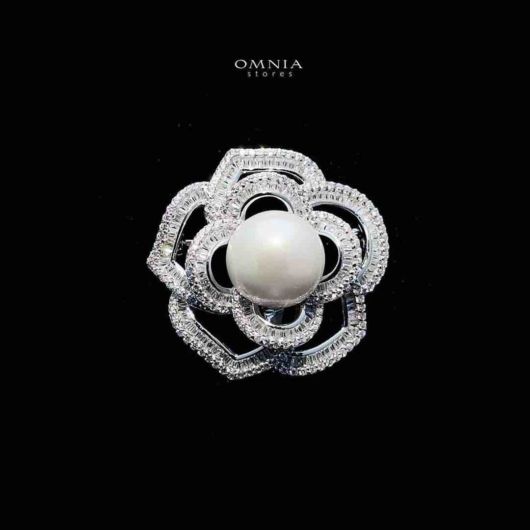 Omnia Sophia Pearl Flower Brooch in 92.5 Silver with High Quality Simulated Diamonds image number null