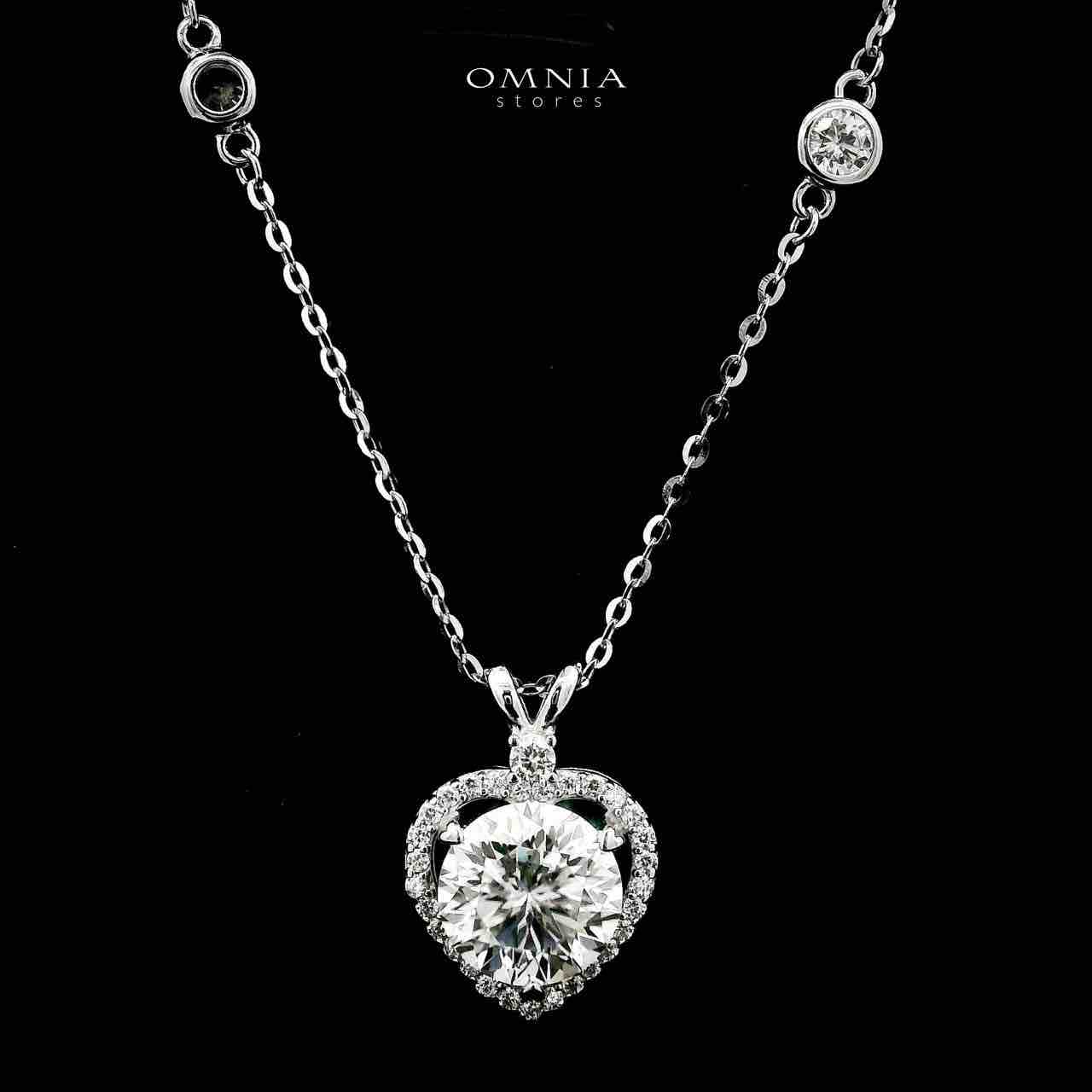Omnia Tamima Silver Heart Shape Necklace and Earrings Set in 925 Silver with High-Quality White Moissanite Stones image number null