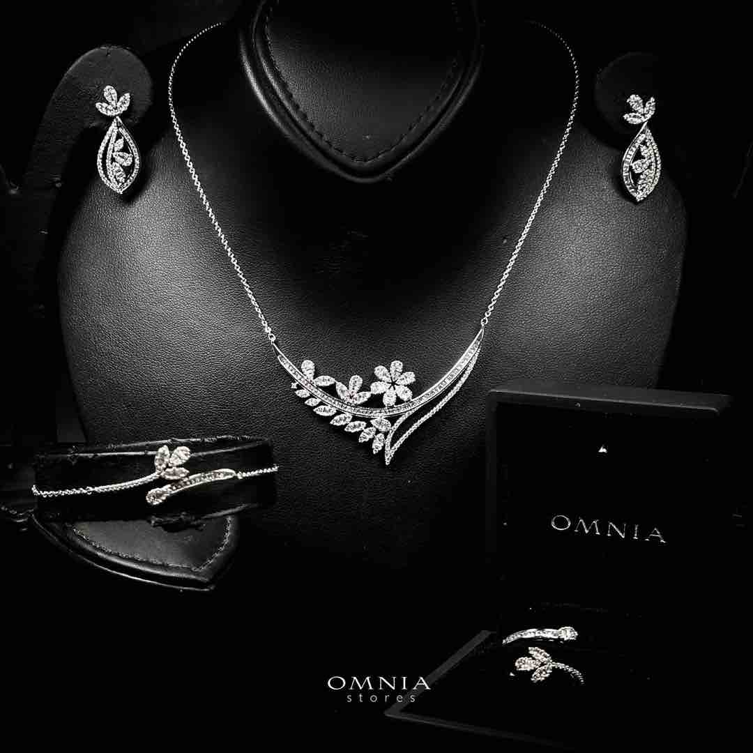 Omnia Celina Luxury White Full Set in High Quality Zircon Stone Rhodium Plated image number null