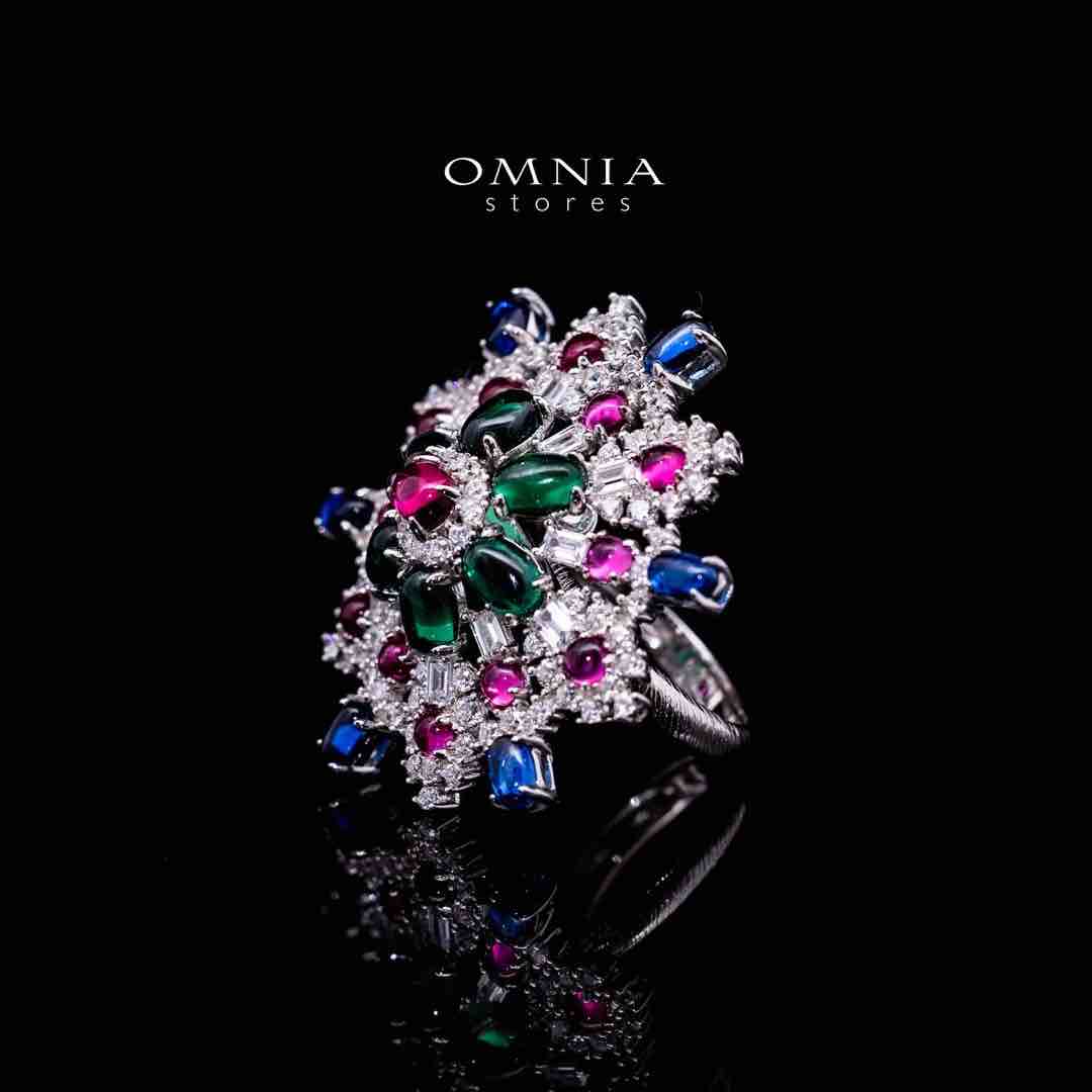 Omnia Feda Multi Color Silver Ring in 925 Silver High Quality Simulated Diamonds Stones image number null