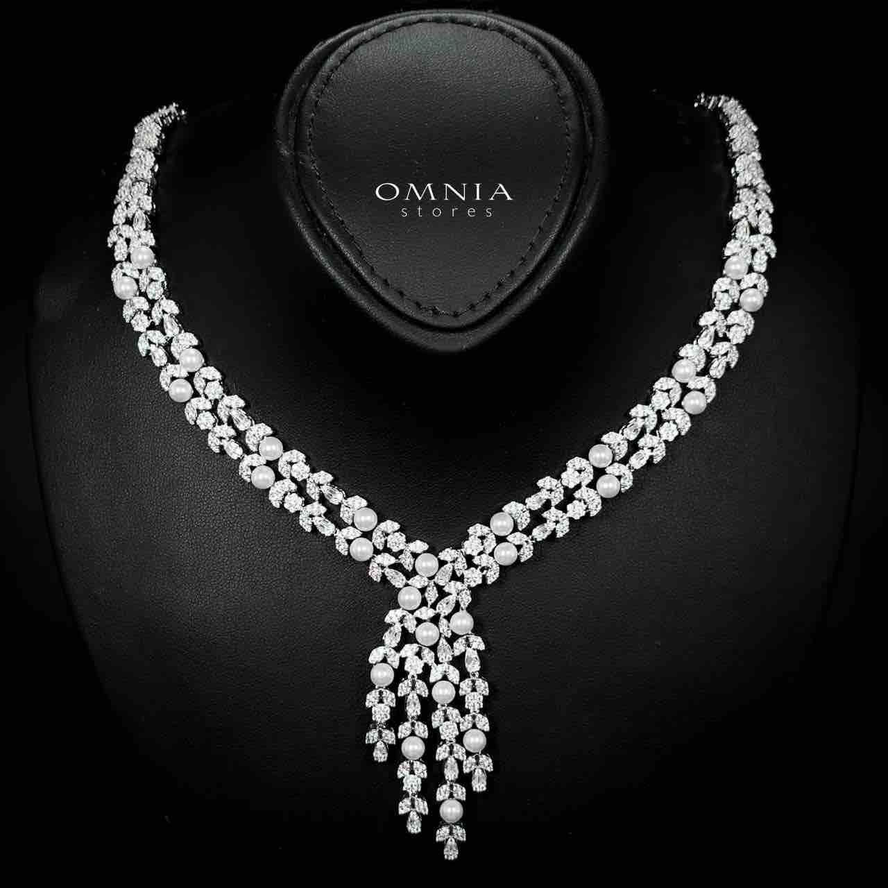 Omnia Samarah Pearl Luxury Bridal White Pearl Full Set in High Quality Zircon Stone Rhodium Plated(18cm Only Available in ksa) image number null
