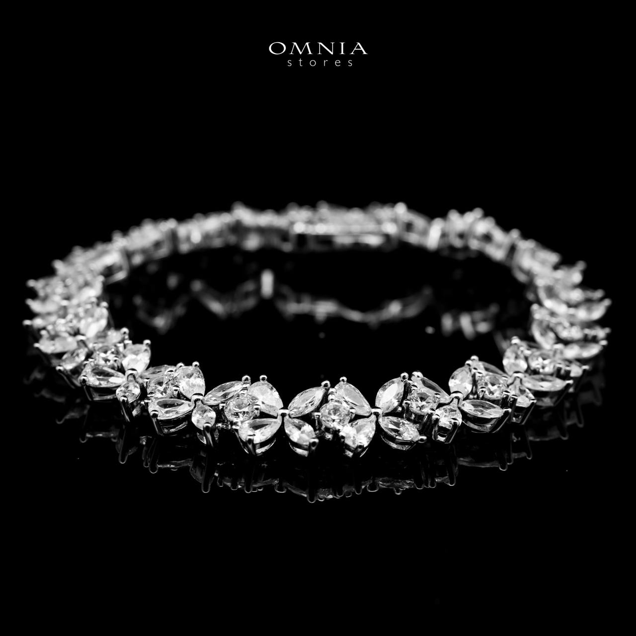 Omnia Lazina Silver Bracelet in 925 Silver with High-Quality White Simulated Diamonds image number null