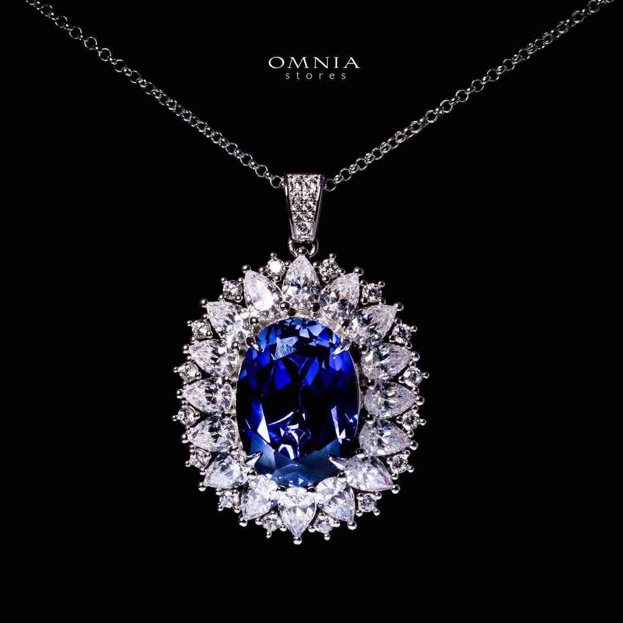 Omnia Zayra Silver Necklace and Earrings Set in 925 Silver With High Quality GRC Certified Saphhire Blue Lab Grown Stones image number null