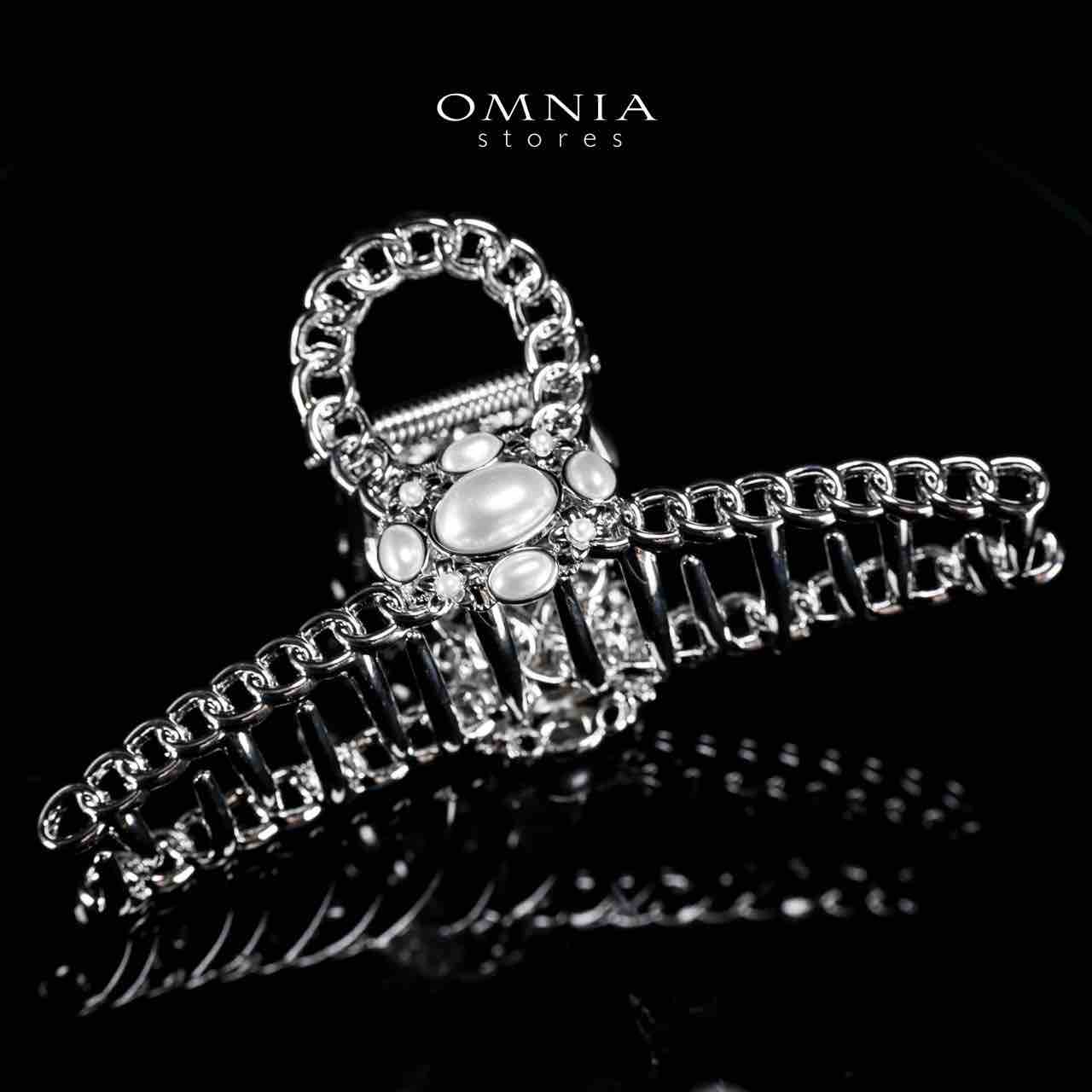 Omnia Nashwa Pearl Silver Hair Clip in High Quality Rhodium Plated image number null