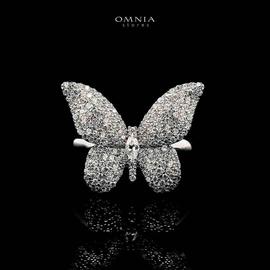 Omnia Kayan Silver Butterfly Ring in 925 Silver with High-Quality White CZ Zircon Stones image number null