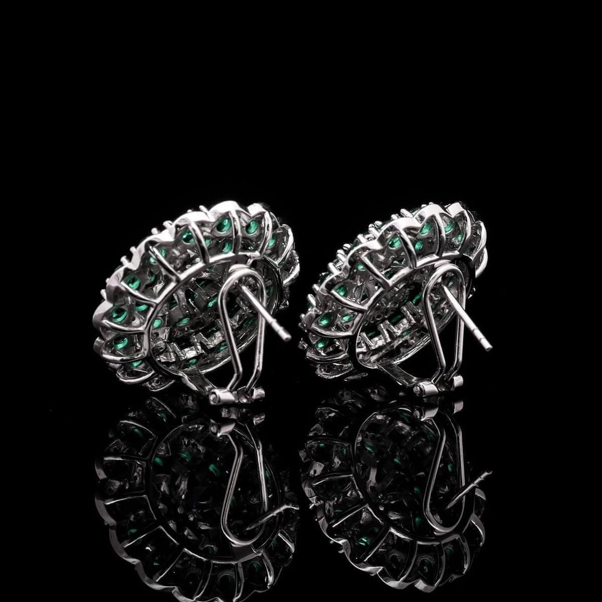 Omnia Floral Halo Earrings with Emerald Green Simulated Diamonds in 92.5 Silver image number null