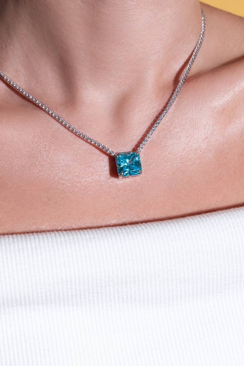 Omnia Bettina Sky Blue Necklace 92.5 Silver in High Quality Simulated Diamonds image number null