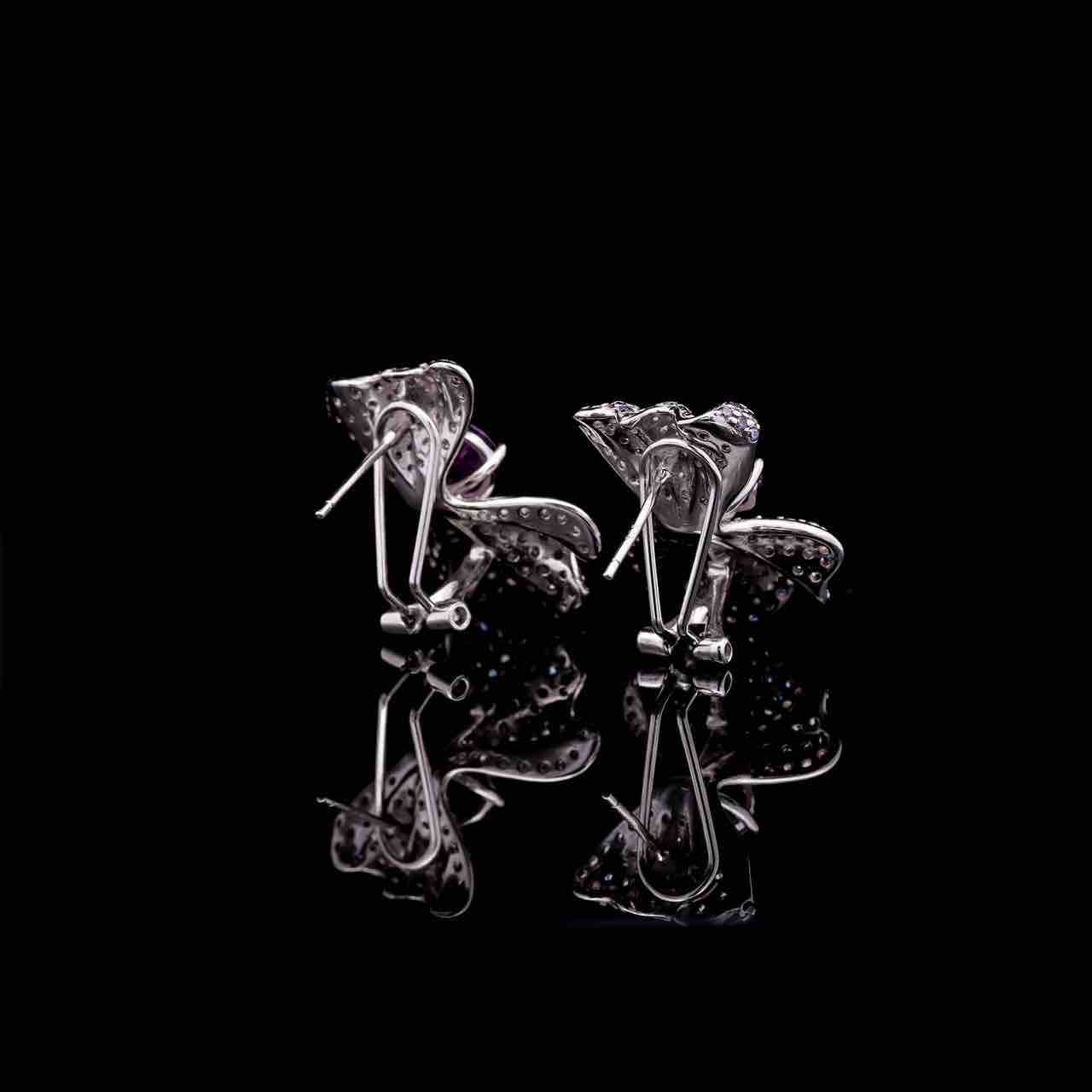 Omnia Hazel Floral Drop Earrings with Purple Gemstone Accents in 92.5 Silver and High-Quality Simulated Diamonds image number null