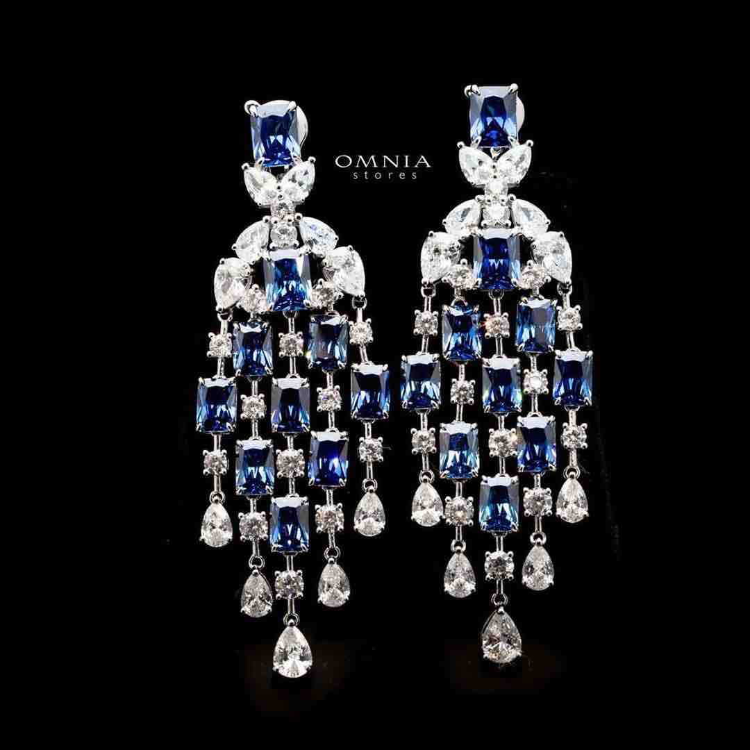 Omnia Israa Blue Chandelier Earrings In 92.5 Silver High Quality Simulated diamonds image number null