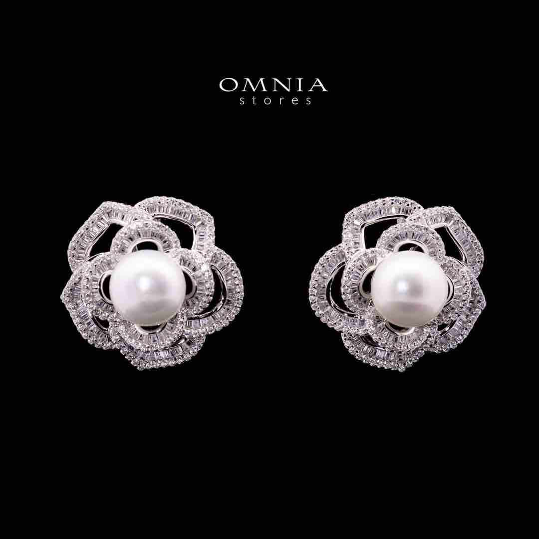 Omnia Almaz Flower Fresh Water Pearl Silver Earrings with 925 Silver High Quality Simulated Diamonds Stones image number null