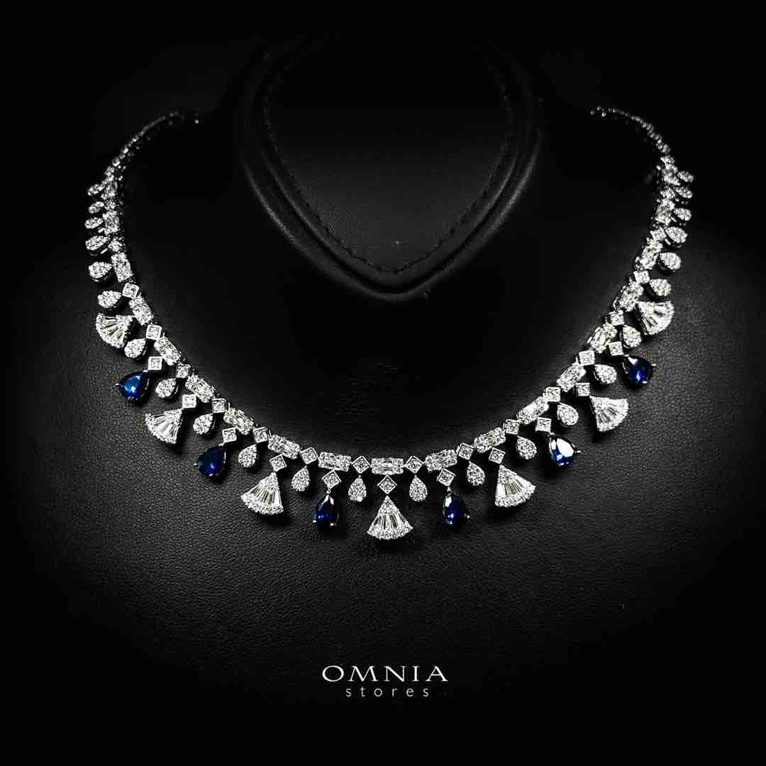 Omnia Marwa Blue Bridal Full Set in High Quality Zircon Stone Rhodium Plated image number null