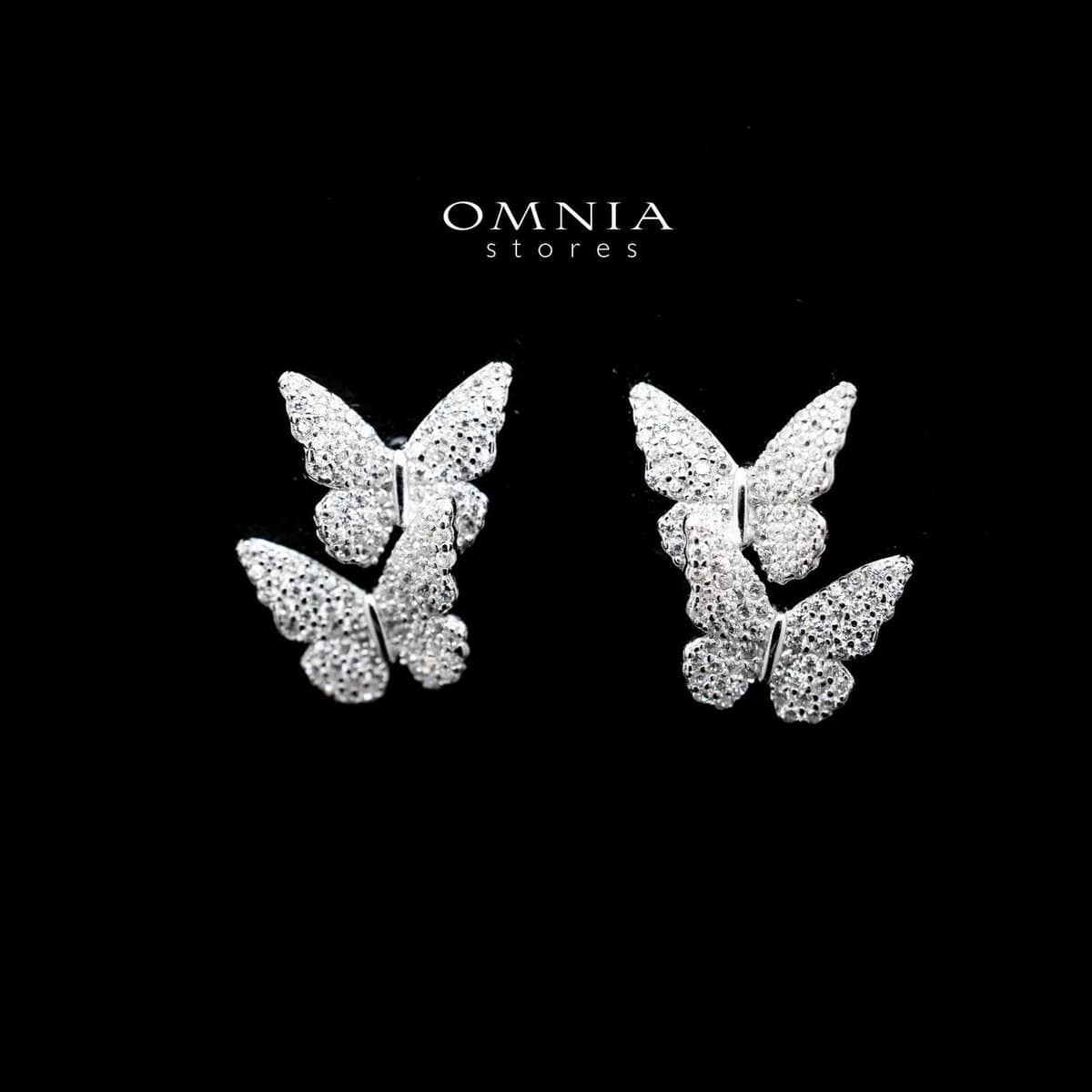 Omnia Triple Butterfly Stud Earrings in 92.5 Silver With High Quality Zircon Stone image number null