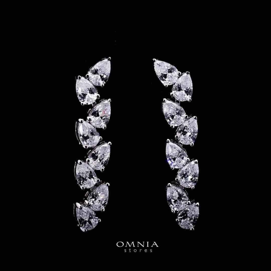 Omnia Naeema White Tennis Necklace, Earrings and Bracelet Set in 925 Silver with High Quality Simulated Diamonds 4x6mm image number null