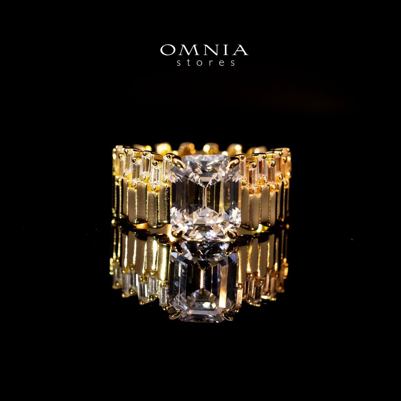 Omnia Shazia Golden Silver Ring In 925 Silver High Quality Certified Lab Crafted Cushion Stones 10Ct image number null