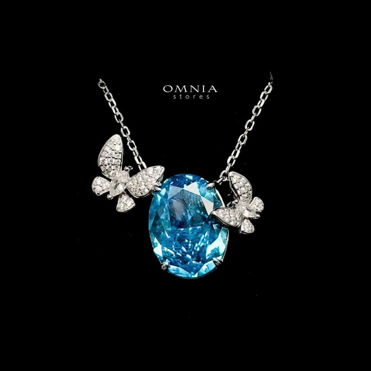 Omnia Maysun Baby Blue Necklace in 92.5 Silver with High Quality Simulated Diamonds image number null