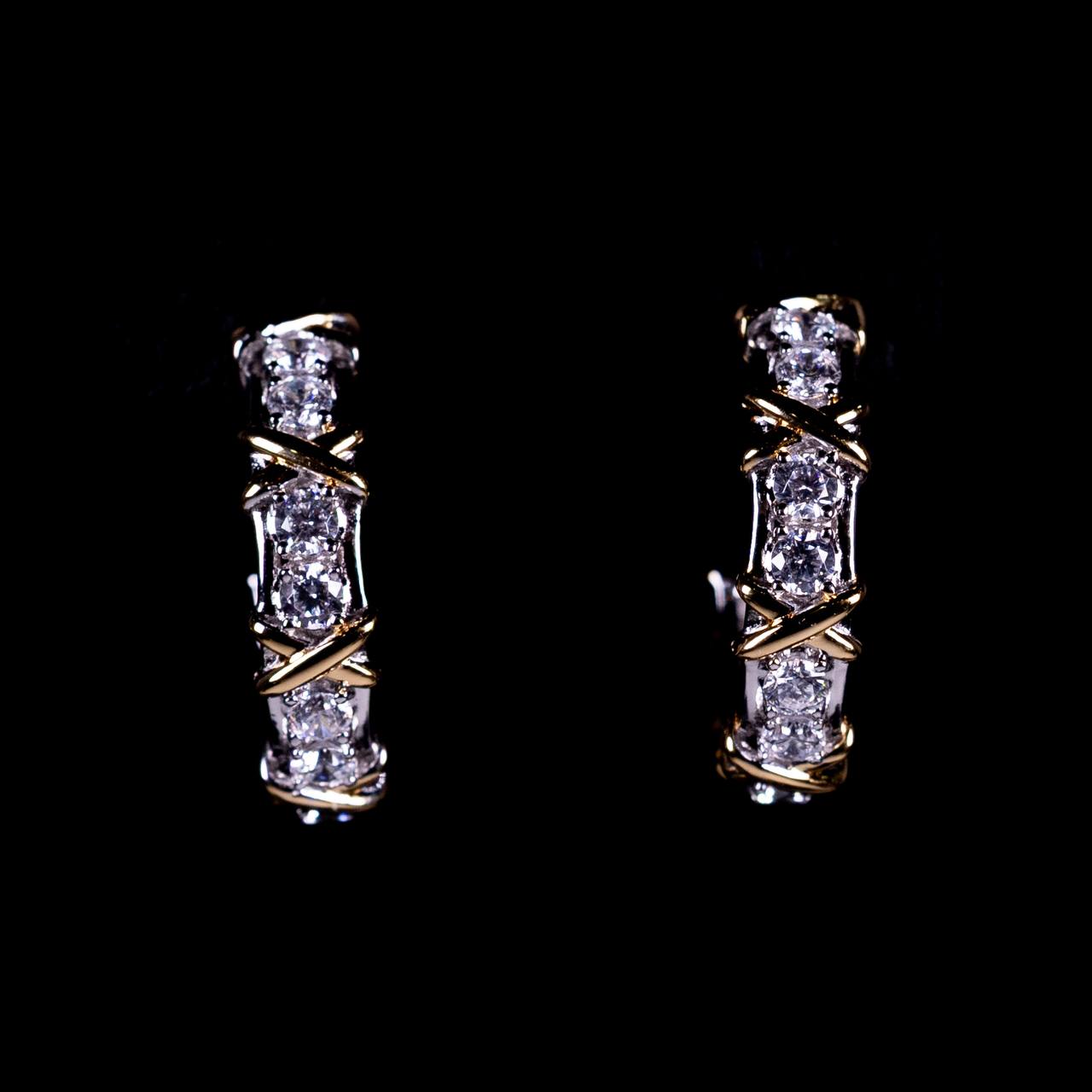 Omnia Aasima White and Glod Hoop Earrings With High Quality Certified Lab Crafted Round Cut Stones In 925 Silver image number null